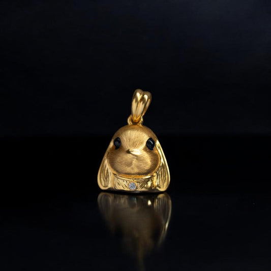 24K 999 Gold Rabbit Cute Bunny Moissanite Enamel Pendant