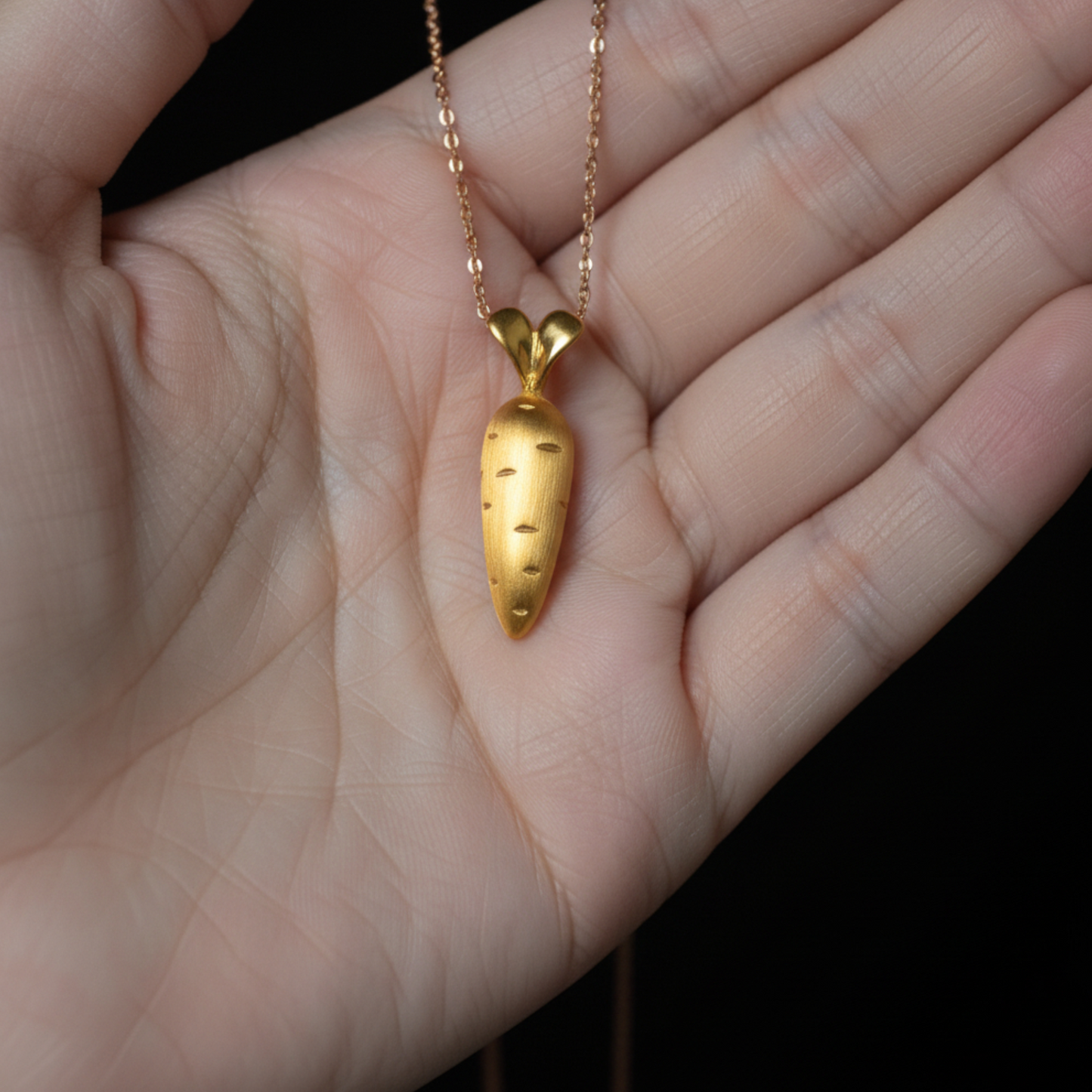 24K 999 Gold Carrot Lucky Pendant Rope Necklace