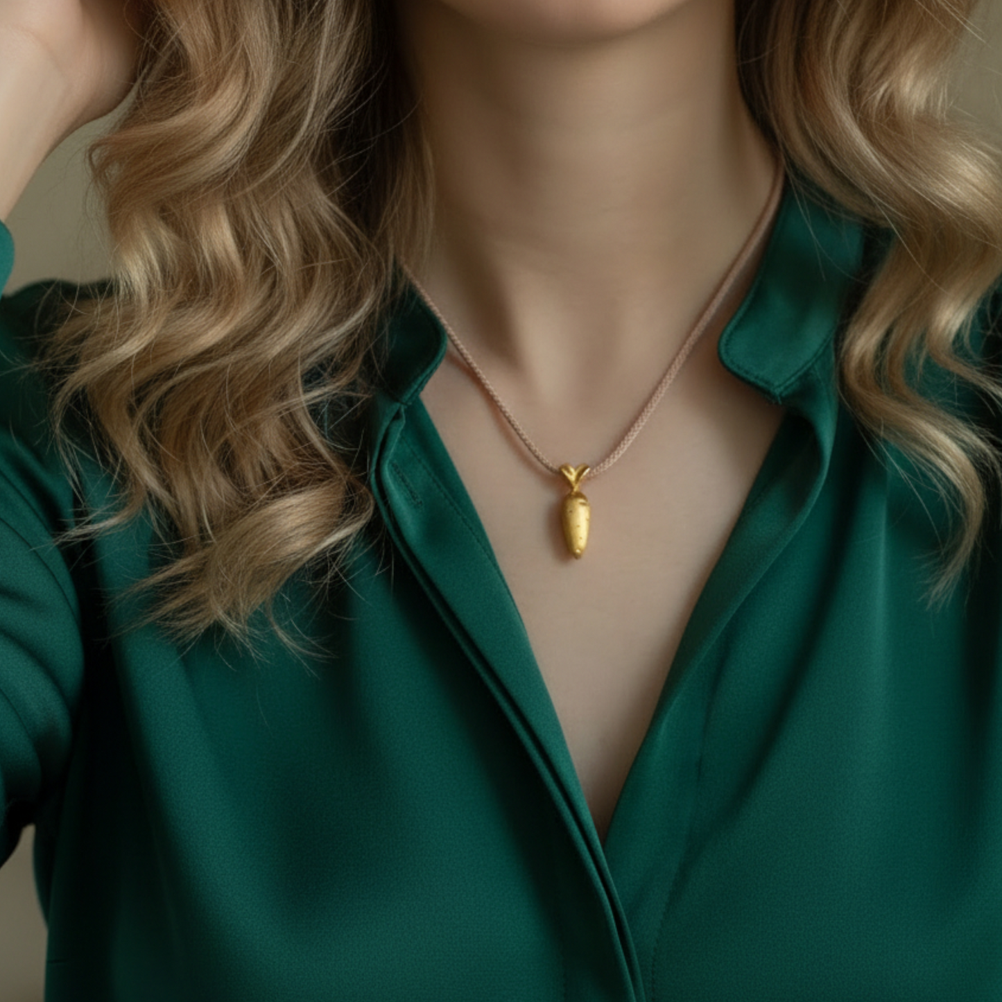 24K 999 Gold Carrot Lucky Pendant Rope Necklace