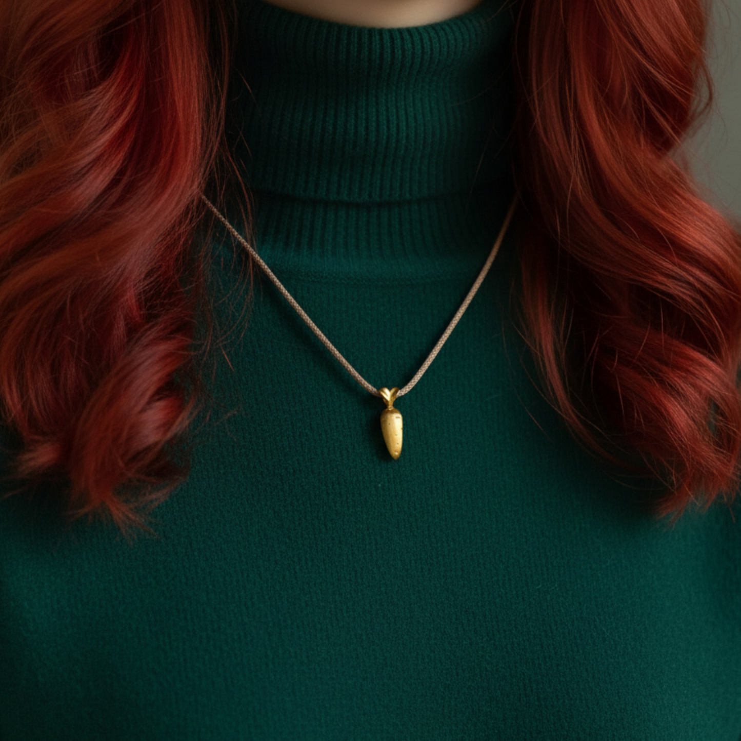 24K 999 Gold Carrot Lucky Pendant Rope Necklace