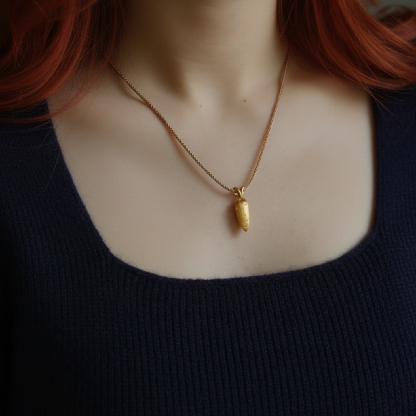 24K 999 Gold Carrot Lucky Pendant Rope Necklace
