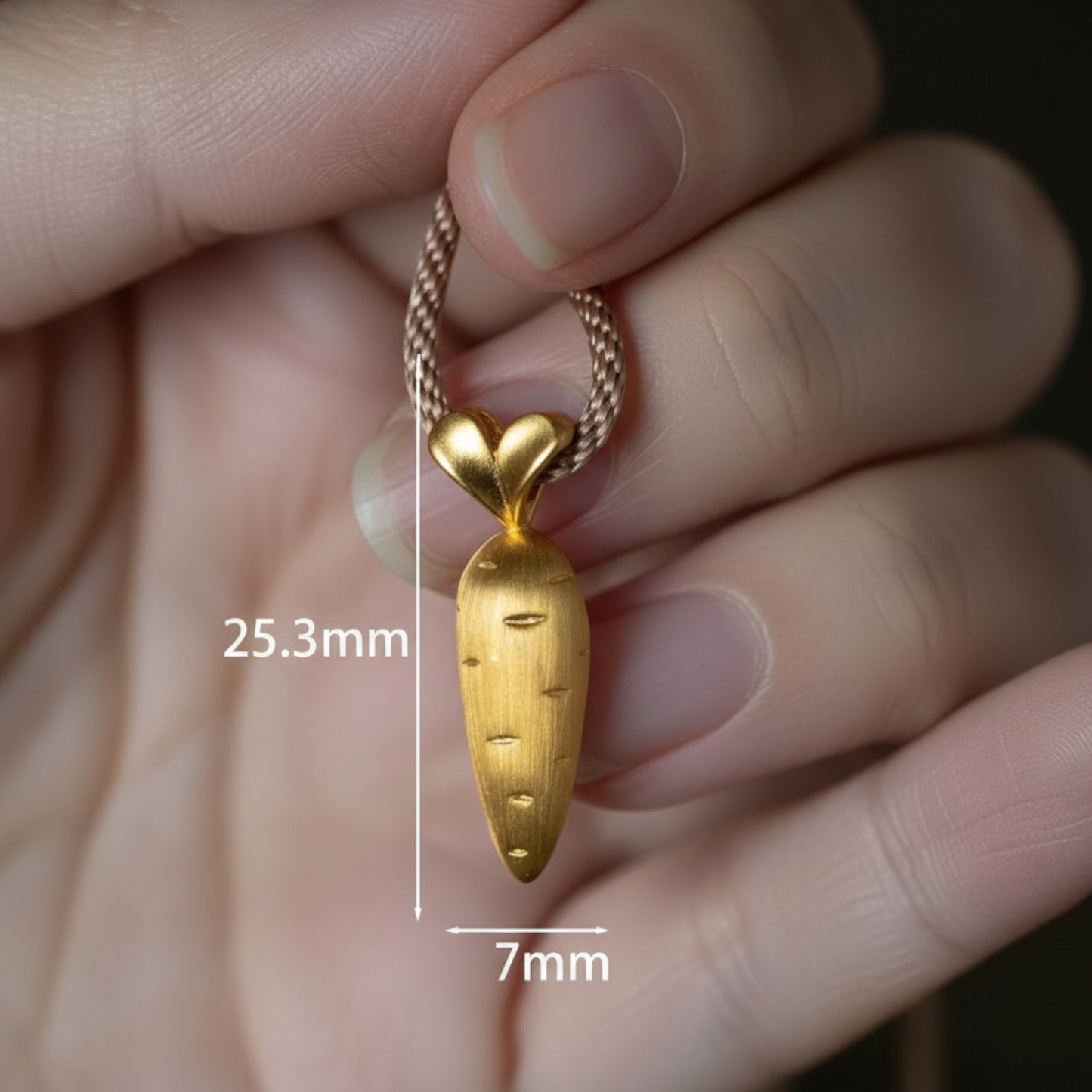 24K 999 Gold Carrot Lucky Pendant Rope Necklace