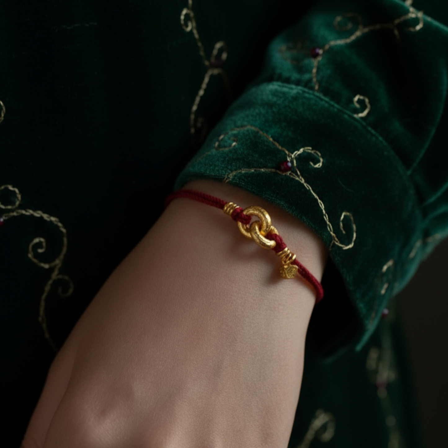 24K Pure 999 Gold Chinese Fu Blessing Lucky Beads Woven Rope Bracelet