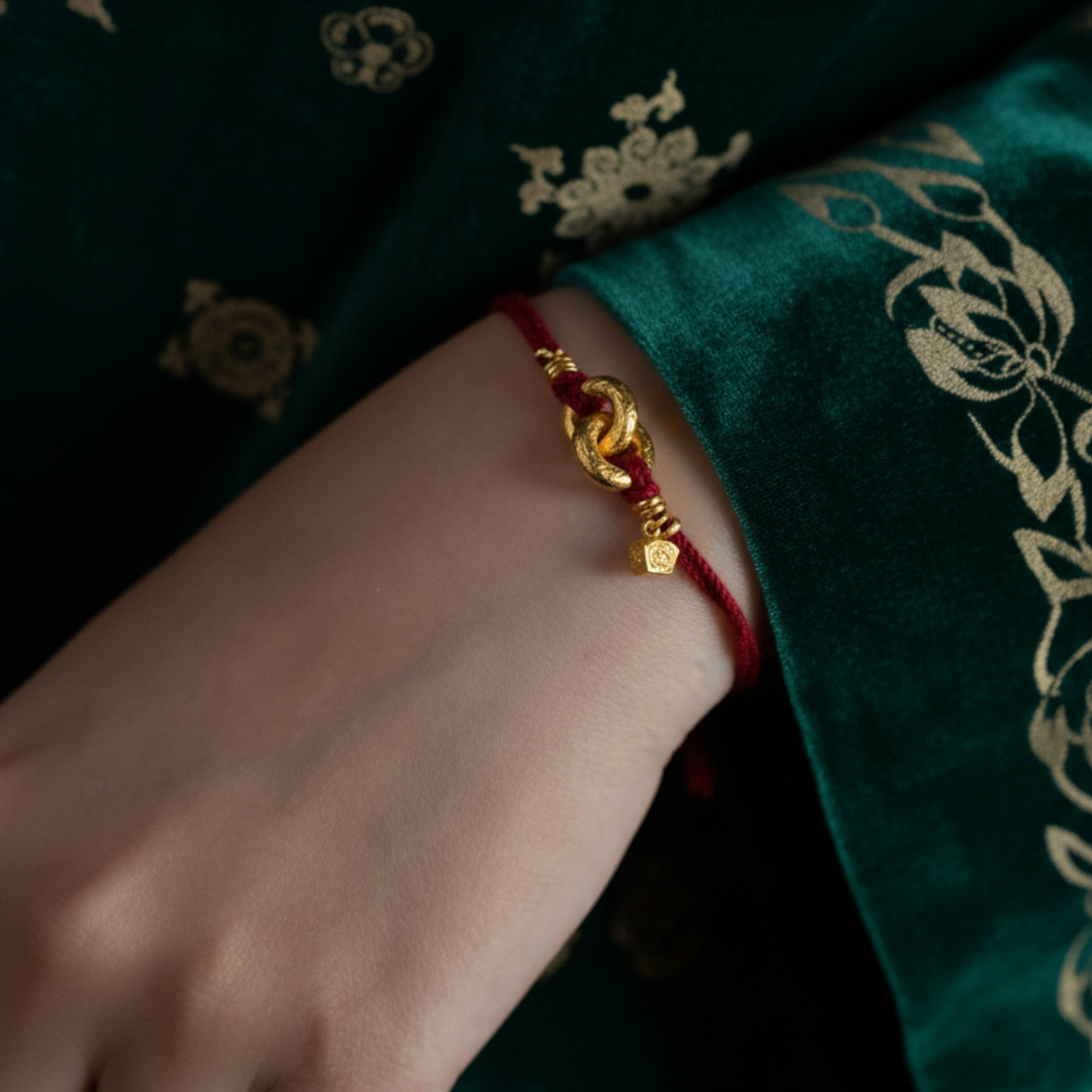 24K Pure 999 Gold Chinese Fu Blessing Lucky Beads Woven Rope Bracelet