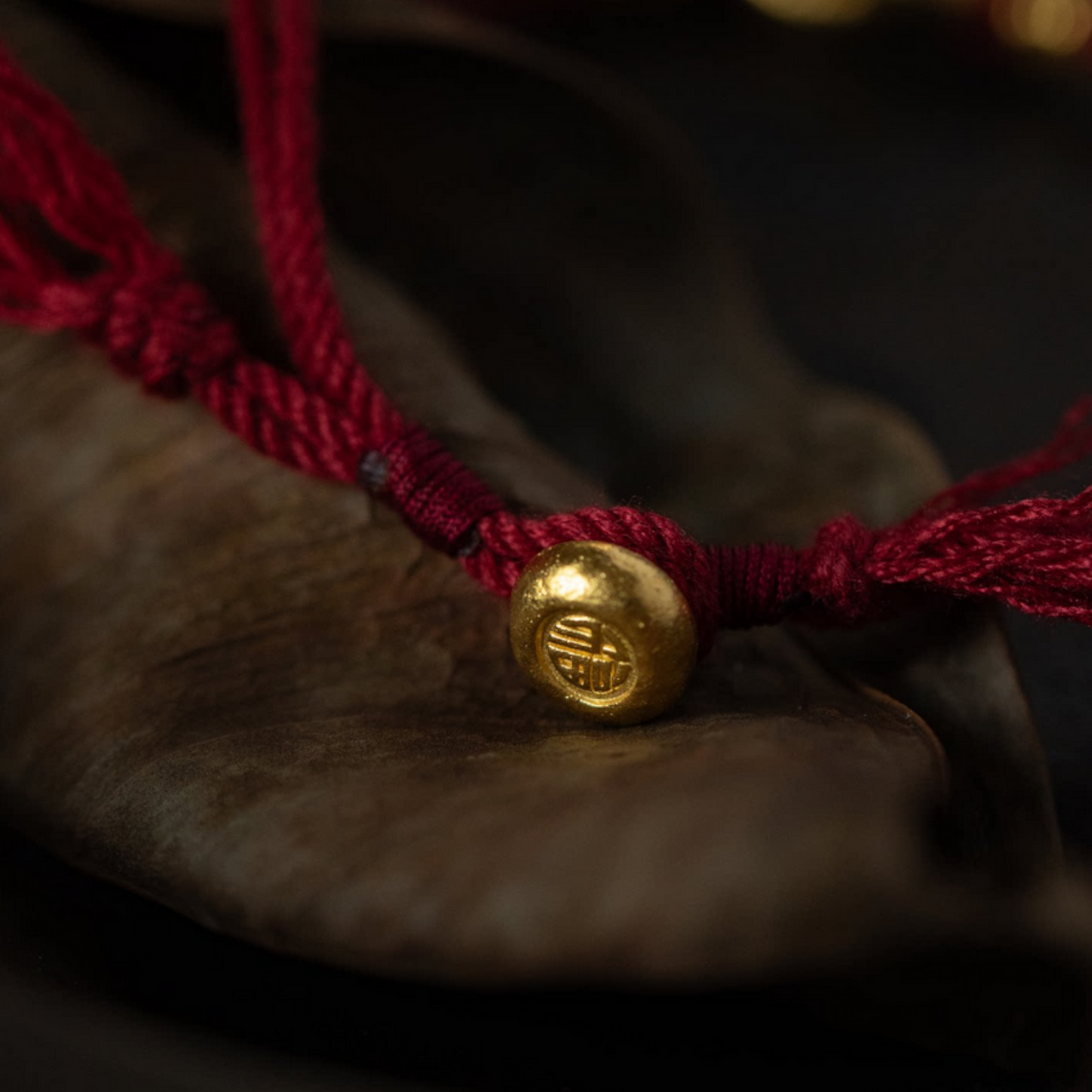 24K Pure 999 Gold Chinese Fu Blessing Lucky Beads Woven Rope Bracelet