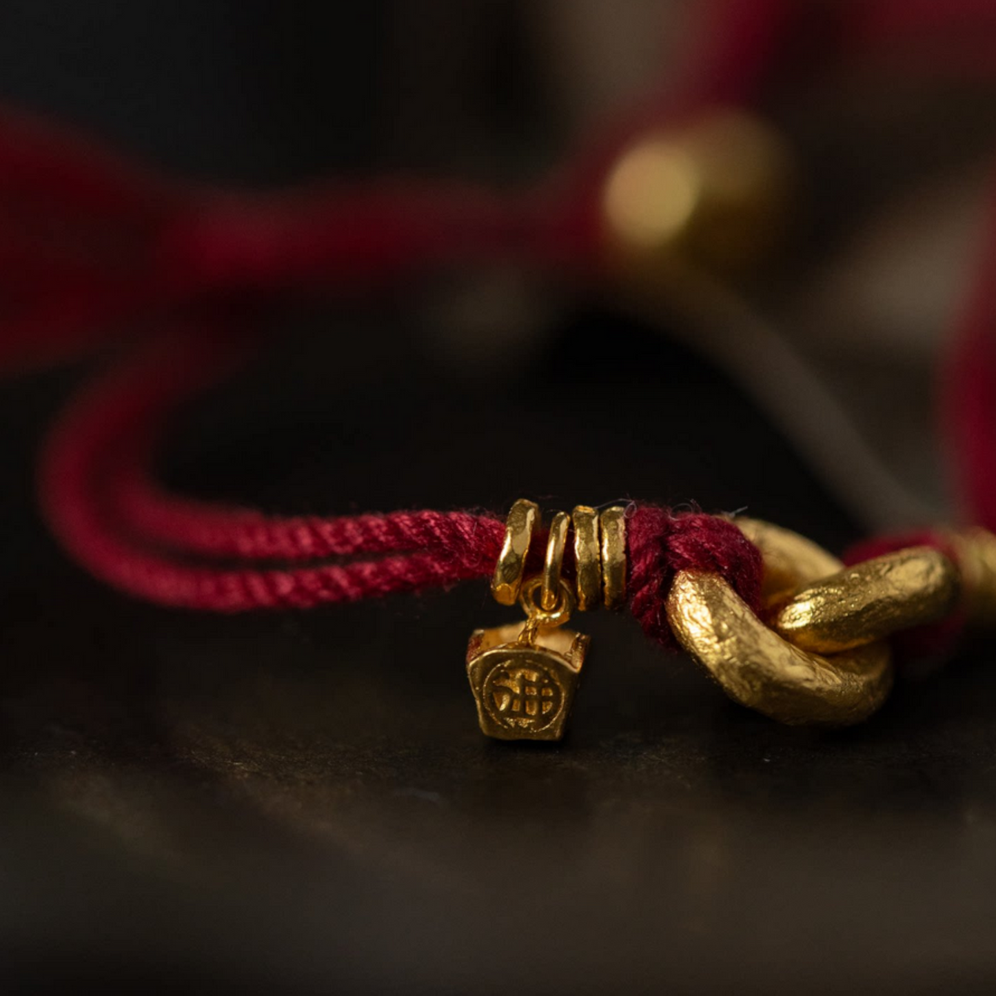 24K Pure 999 Gold Chinese Fu Blessing Lucky Beads Woven Rope Bracelet