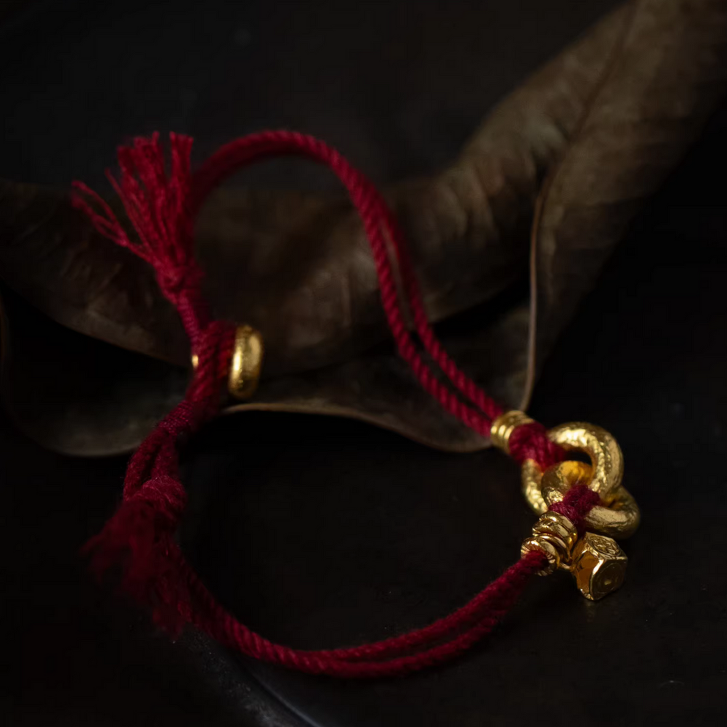 24K Pure 999 Gold Chinese Fu Blessing Lucky Beads Woven Rope Bracelet