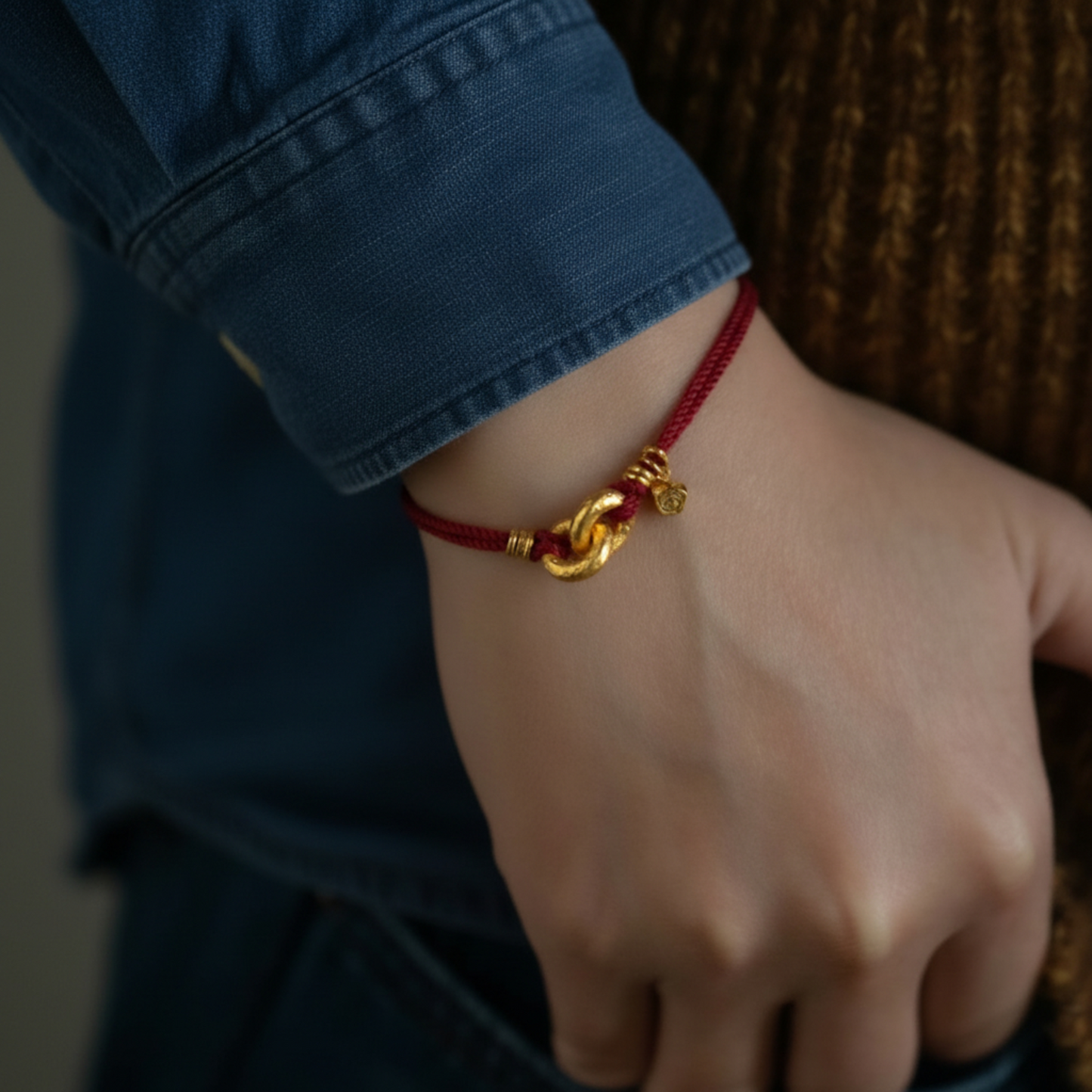 24K Pure 999 Gold Chinese Fu Blessing Lucky Beads Woven Rope Bracelet