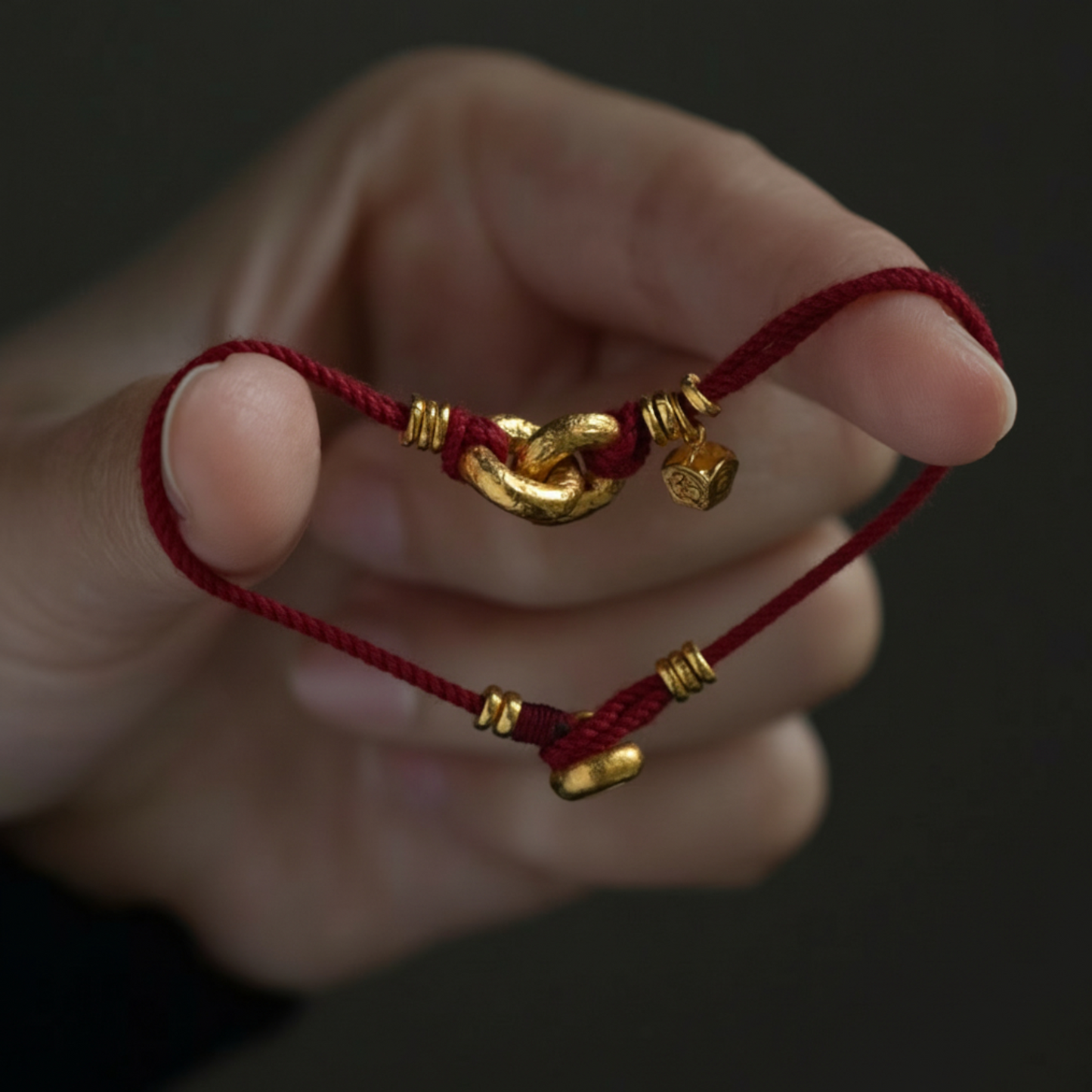 24K Pure 999 Gold Chinese Fu Blessing Lucky Beads Woven Rope Bracelet