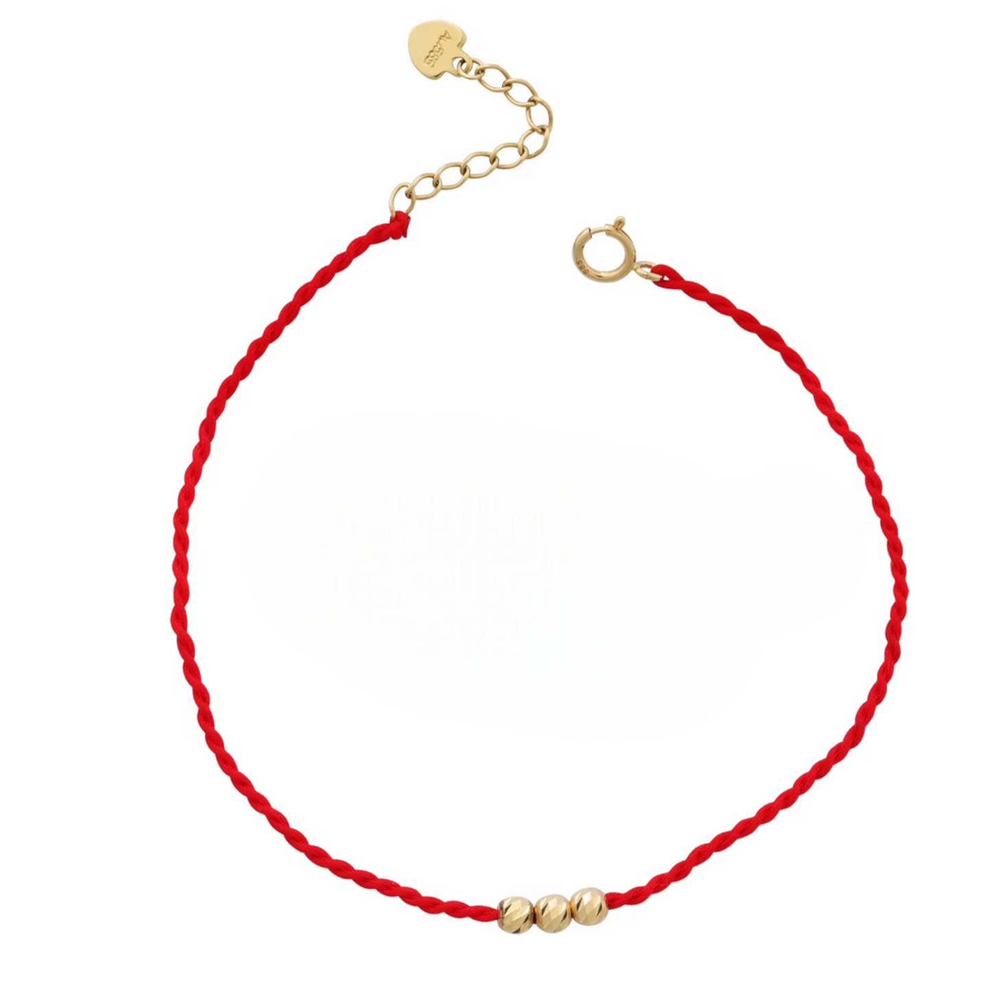 14K Gold Minimal Style Bead Blessing Charm with Red Braided Rope Bracelet
