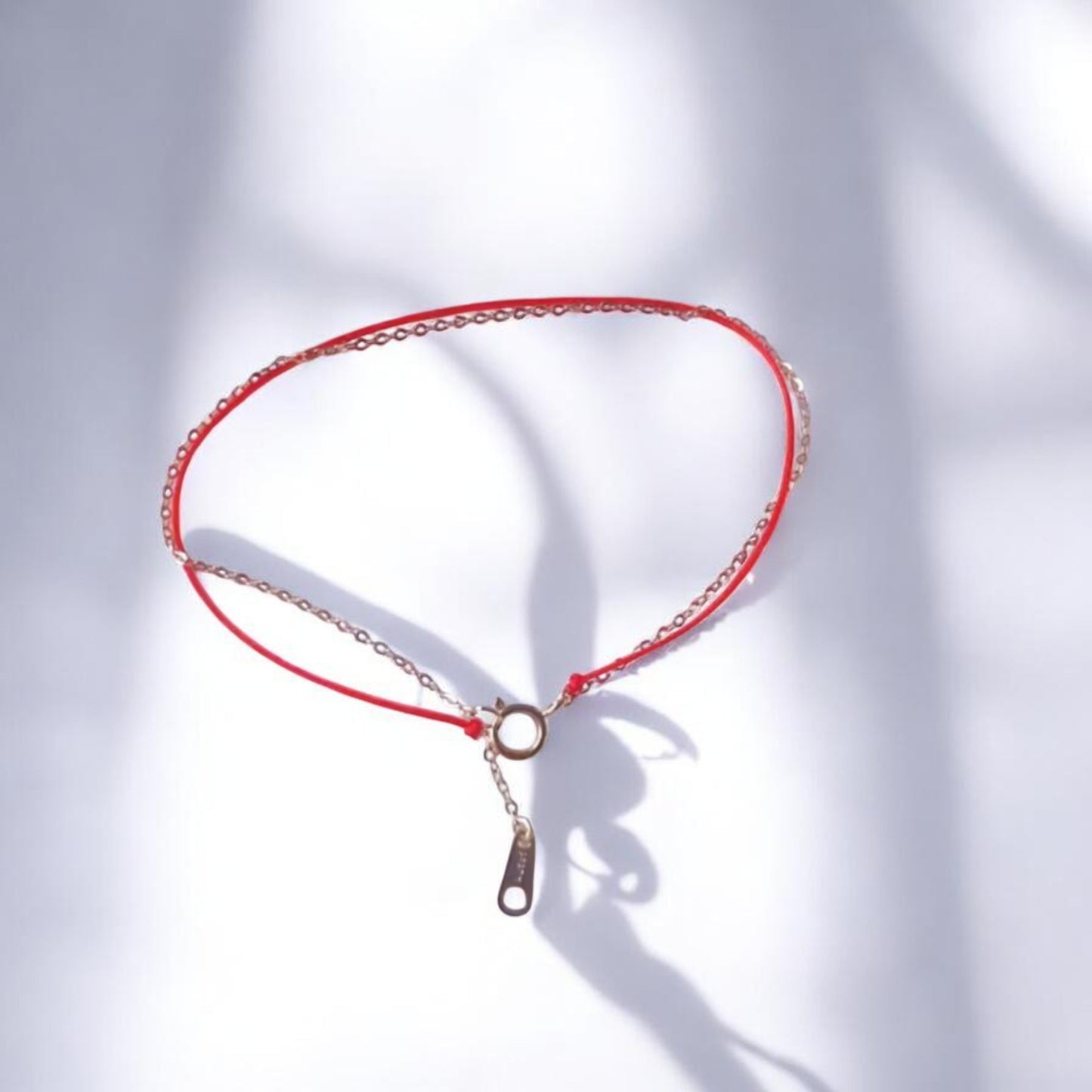 14K Gold Minimal Style Double Layer Lucky Red Braided Rope Bracelet