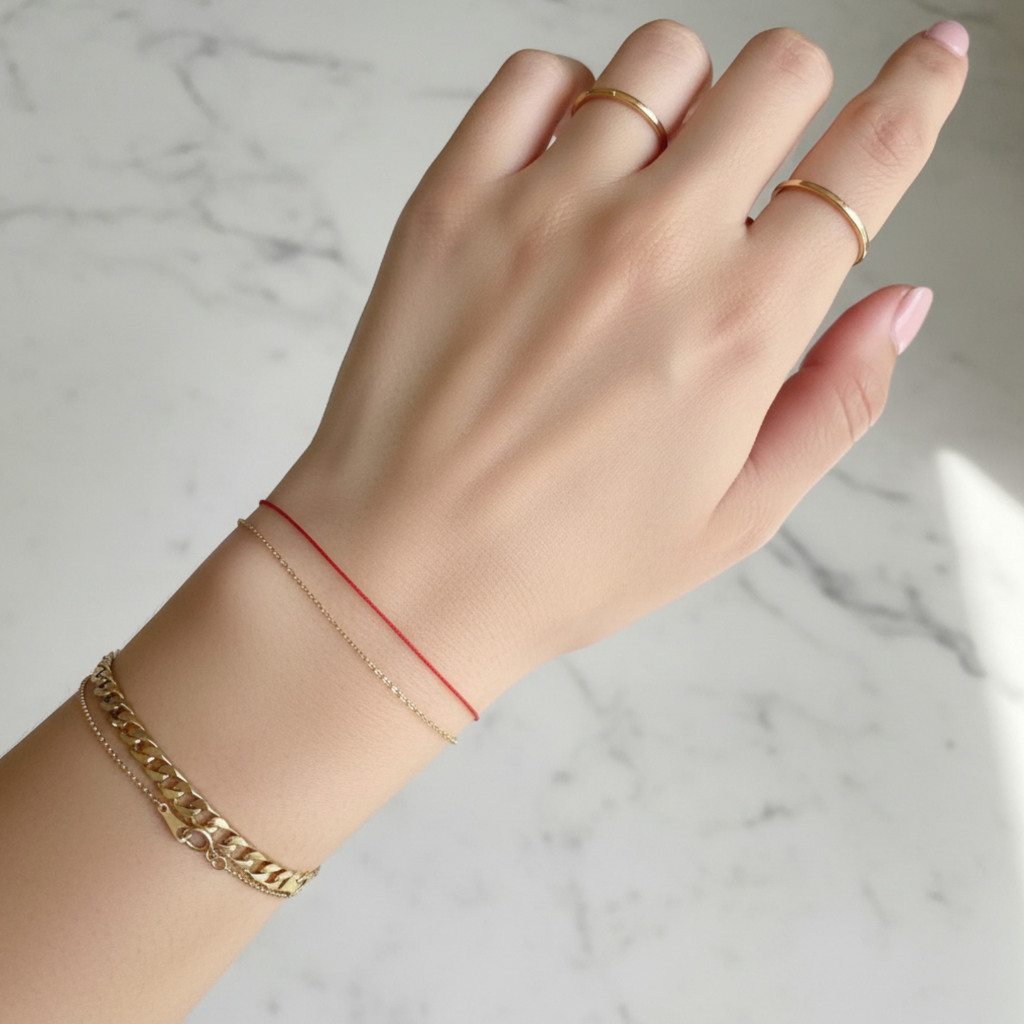 14K Gold Minimal Style Double Layer Lucky Red Braided Rope Bracelet