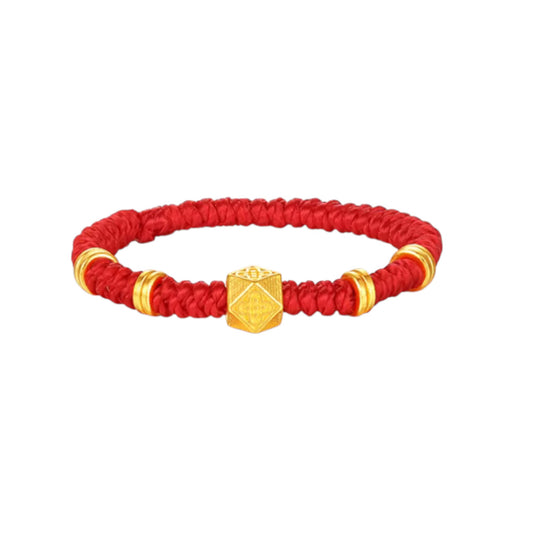 24K 999 Gold Lucky Charm Red Braided Rope Ring