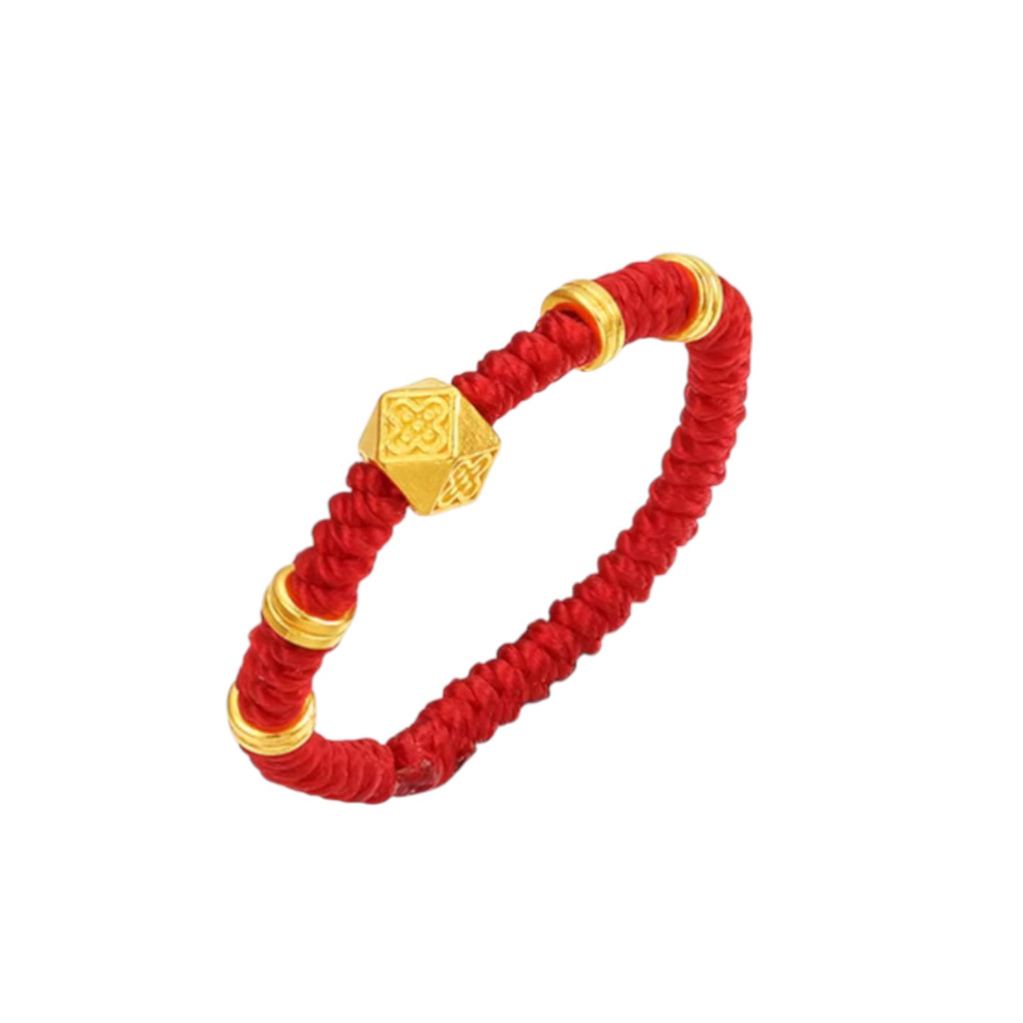 24K 999 Gold Lucky Charm Red Braided Rope Ring