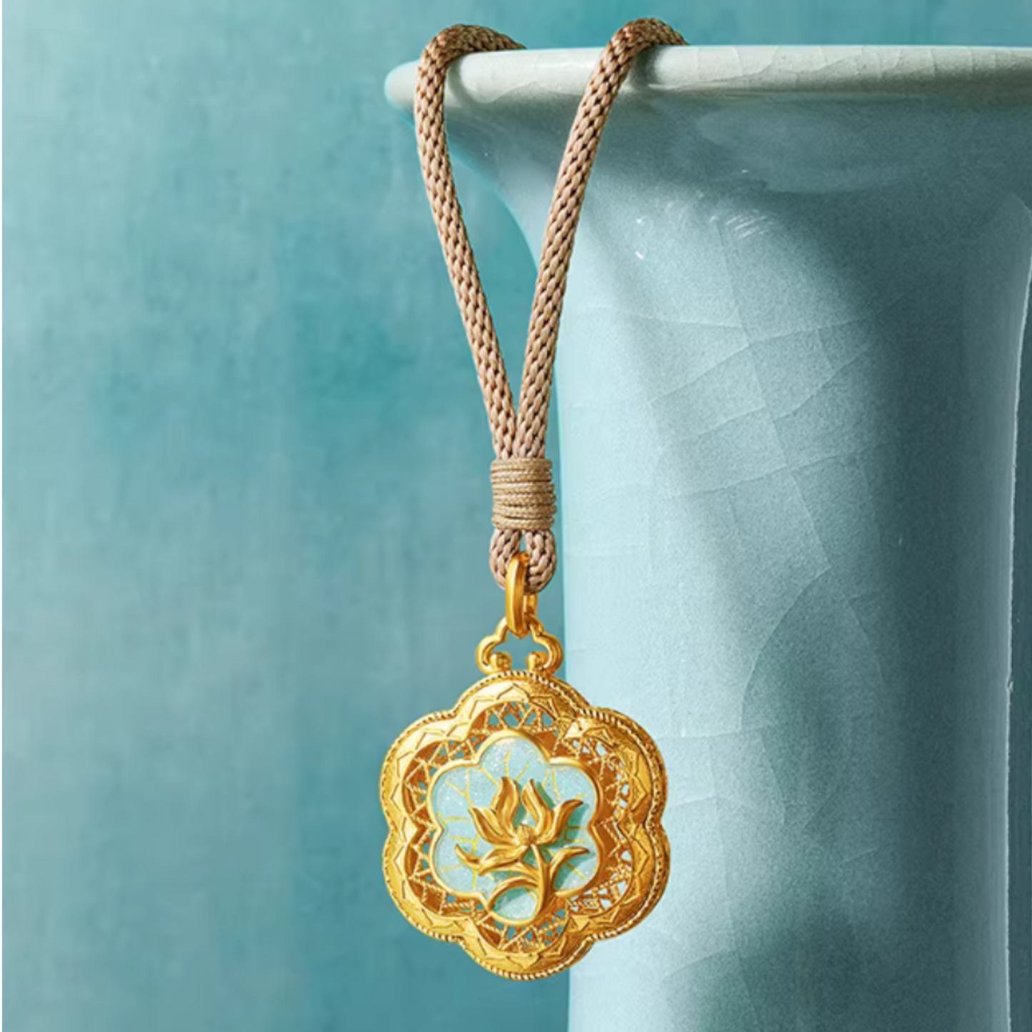 24K 999 Gold Celadon Orchid Window Pendant