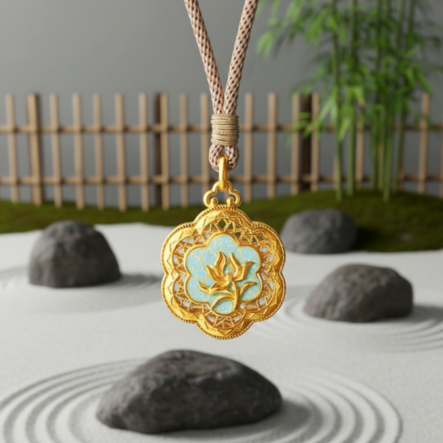 24K 999 Gold Celadon Orchid Window Pendant