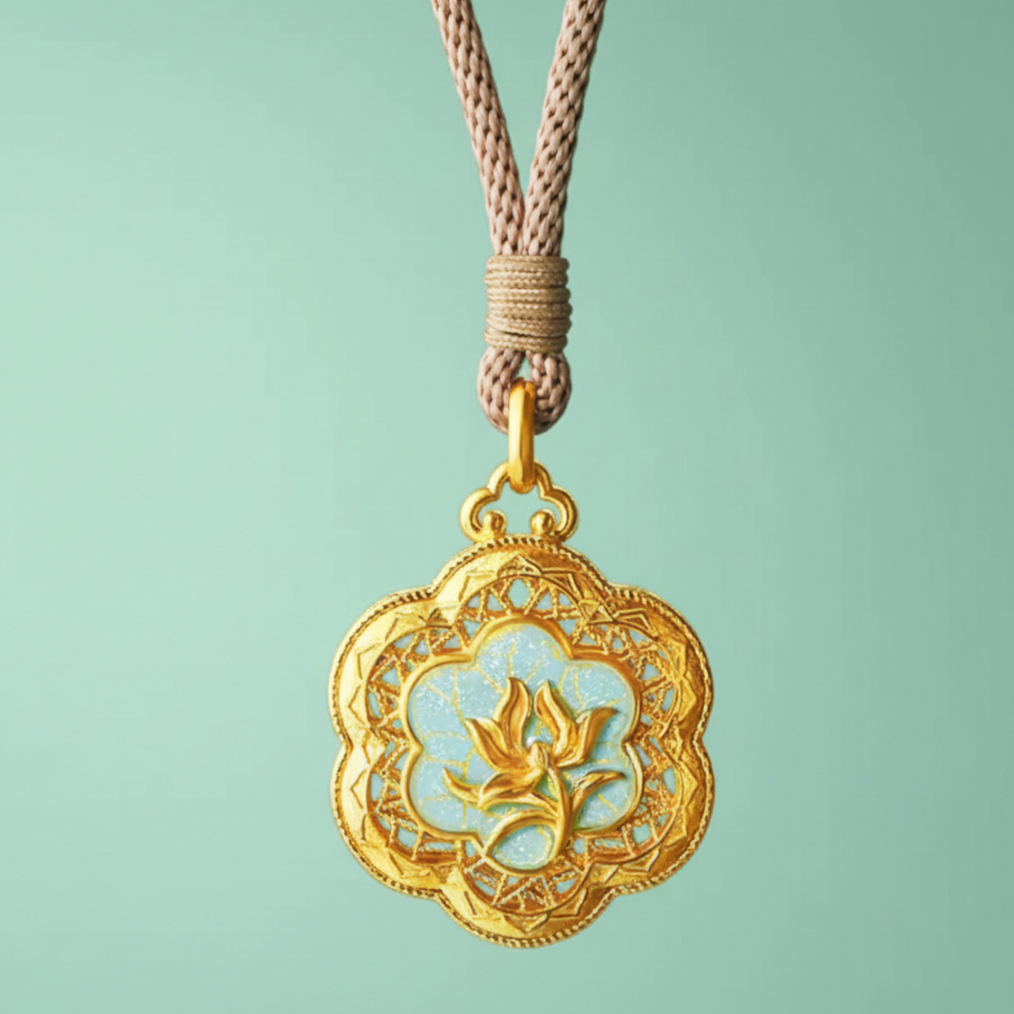 24K 999 Gold Celadon Orchid Window Pendant
