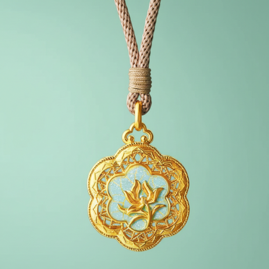 24K 999 Gold Celadon Orchid Window Pendant