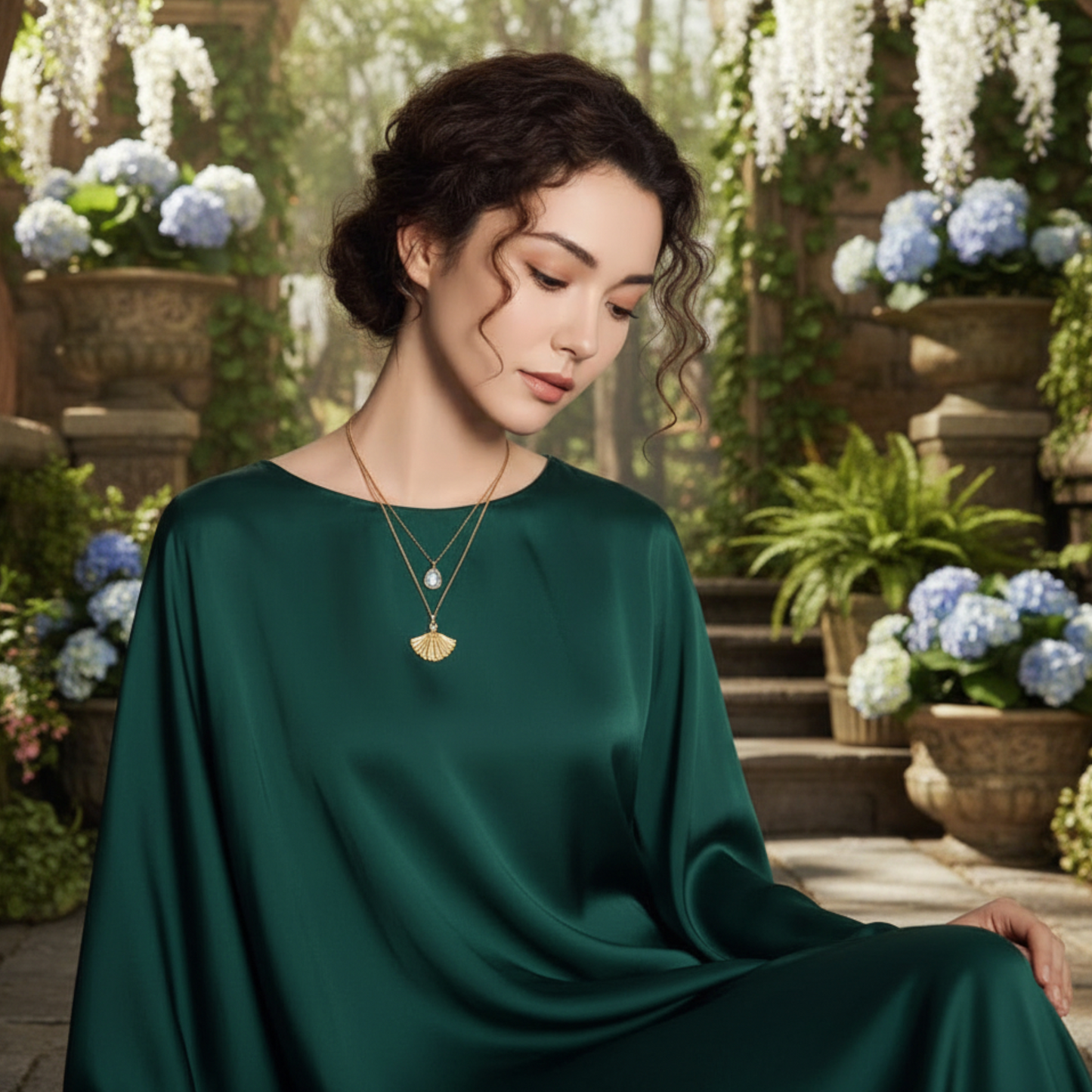 24K 999 Gold Celadon Orchid Window Pendant