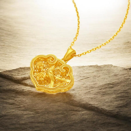 24K 999 Gold Chinese Ruyi Bird Lucky Pendant