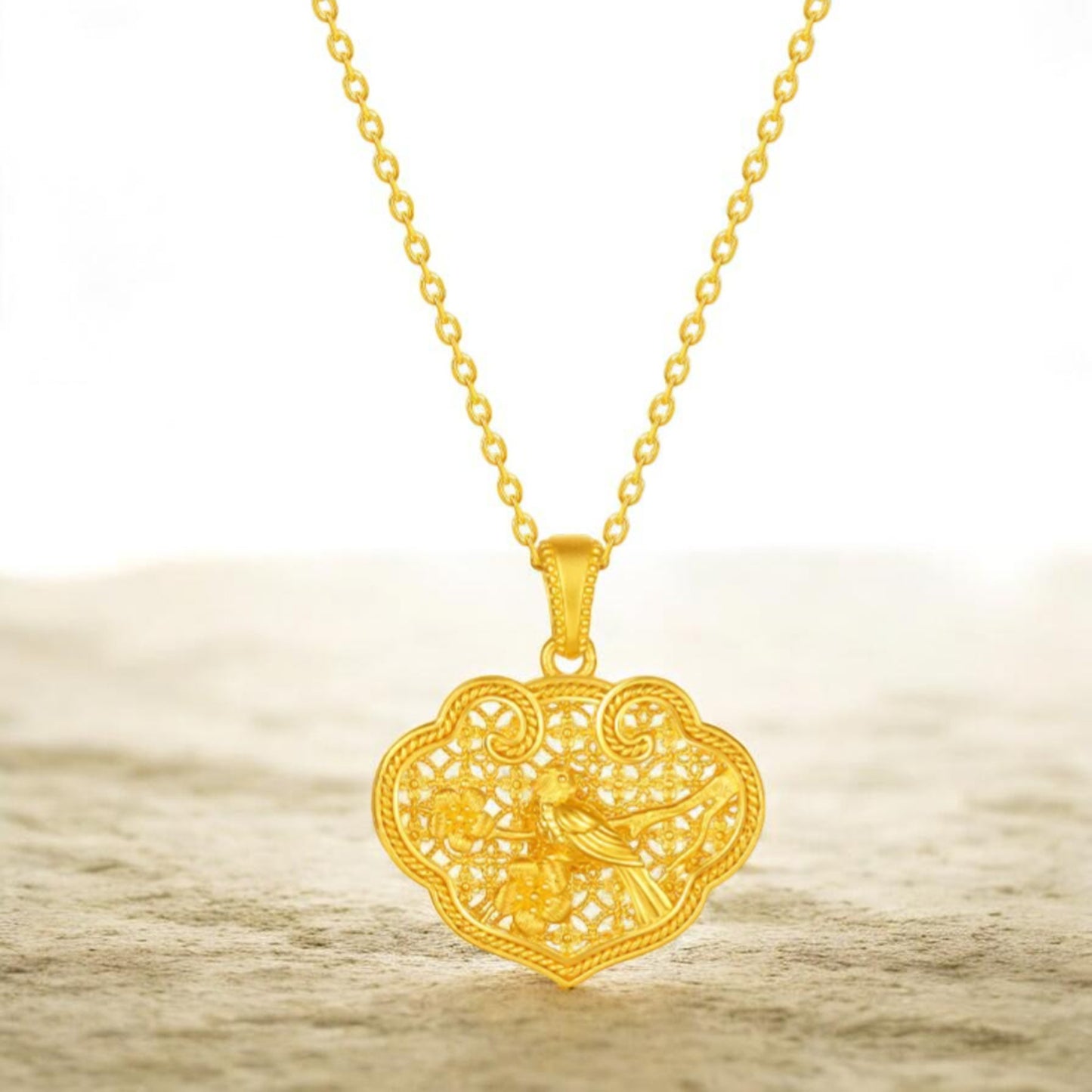 24K 999 Gold Chinese Ruyi Bird Lucky Pendant