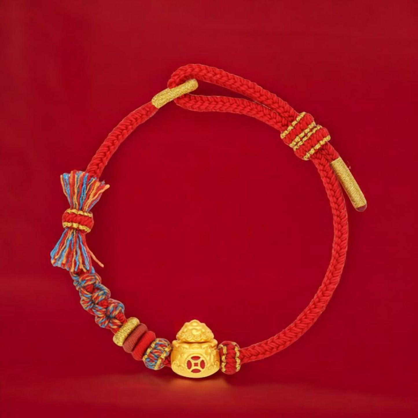 24K 5D 999 Gold Enamel Gourd Charm Rope Adjustable Bracelet Bring Wealth