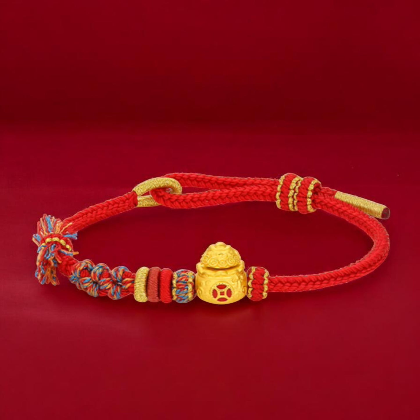 24K 5D 999 Gold Enamel Gourd Charm Rope Adjustable Bracelet Bring Wealth