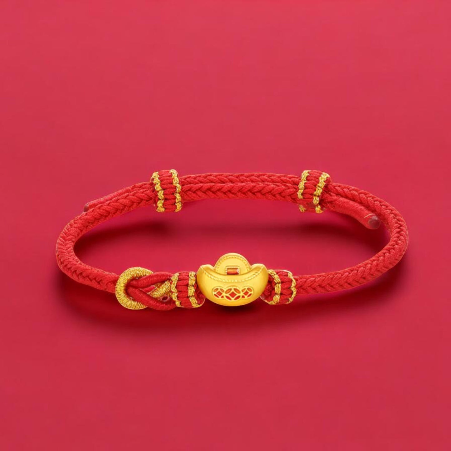 24K 5D 999 Gold Enamel Ingot Charm Rope Adjustable Bracelet