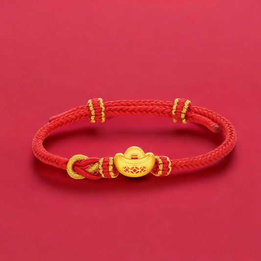 24K 5D 999 Gold Enamel Ingot Charm Rope Adjustable Bracelet