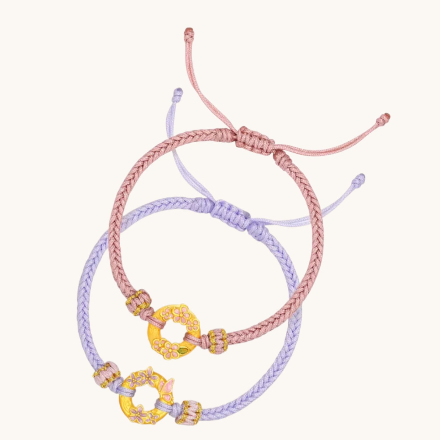 24K 999 5D Gold Enamel Flower Butterfly Buckle Charm Rope Bracelet