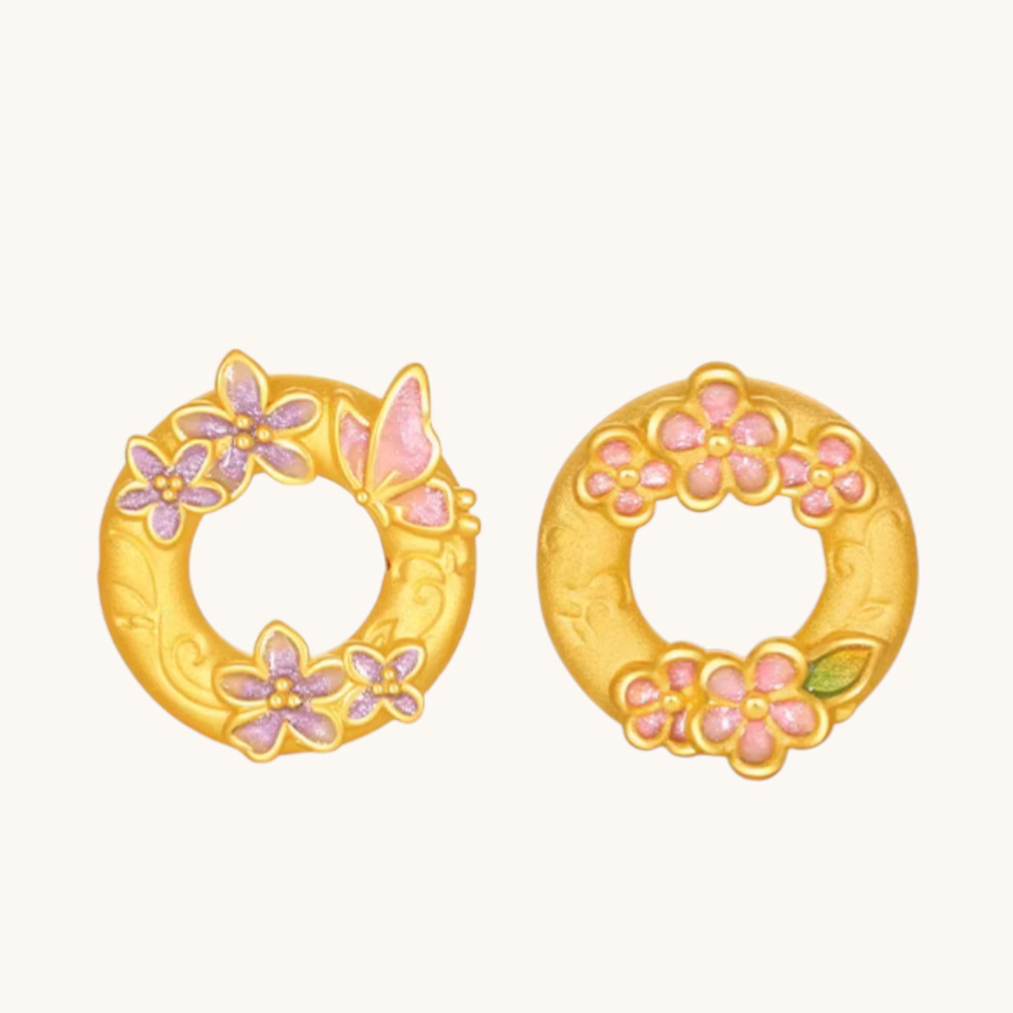 24K 999 5D Gold Enamel Flower Butterfly Buckle Charm Rope Bracelet