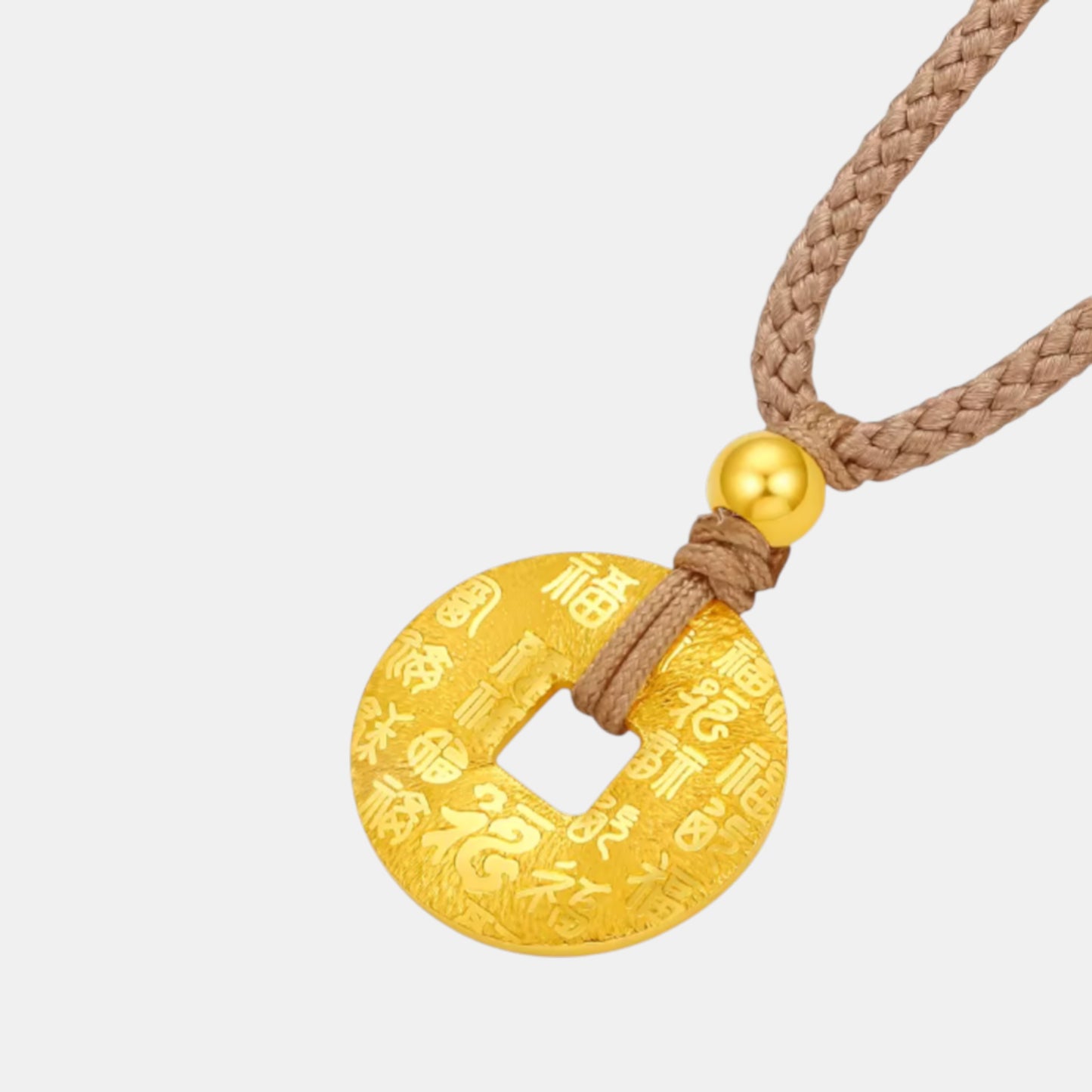 24K 999 5G Gold Lucky Peace Blessing "Fu" Pattern Buckle Pendant