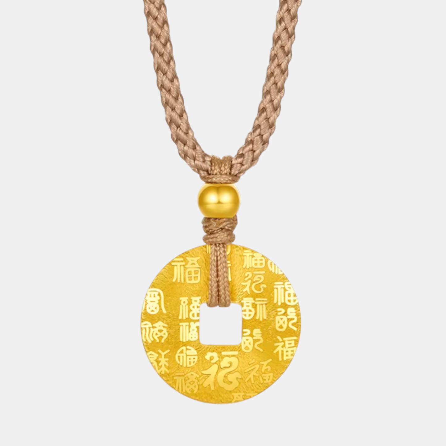 24K 999 5G Gold Lucky Peace Blessing "Fu" Pattern Buckle Pendant