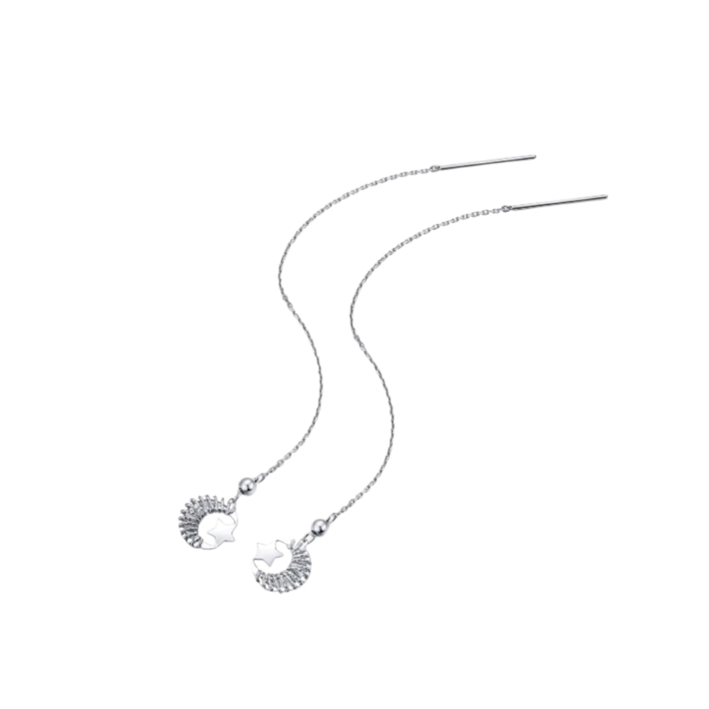 Pt950 Minimal Moon and Star Threader Earrings