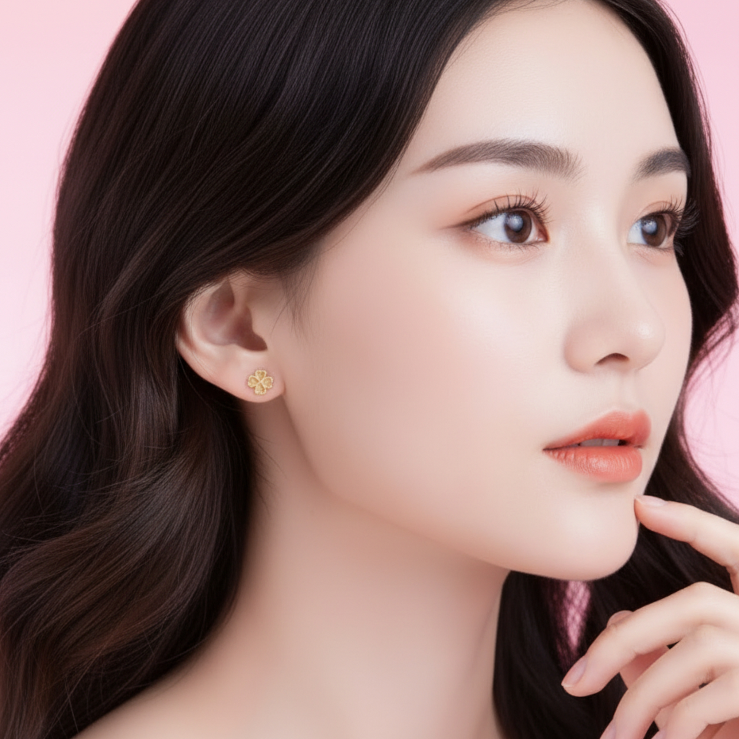 18K Gold Lucky Clover Stud Earrings