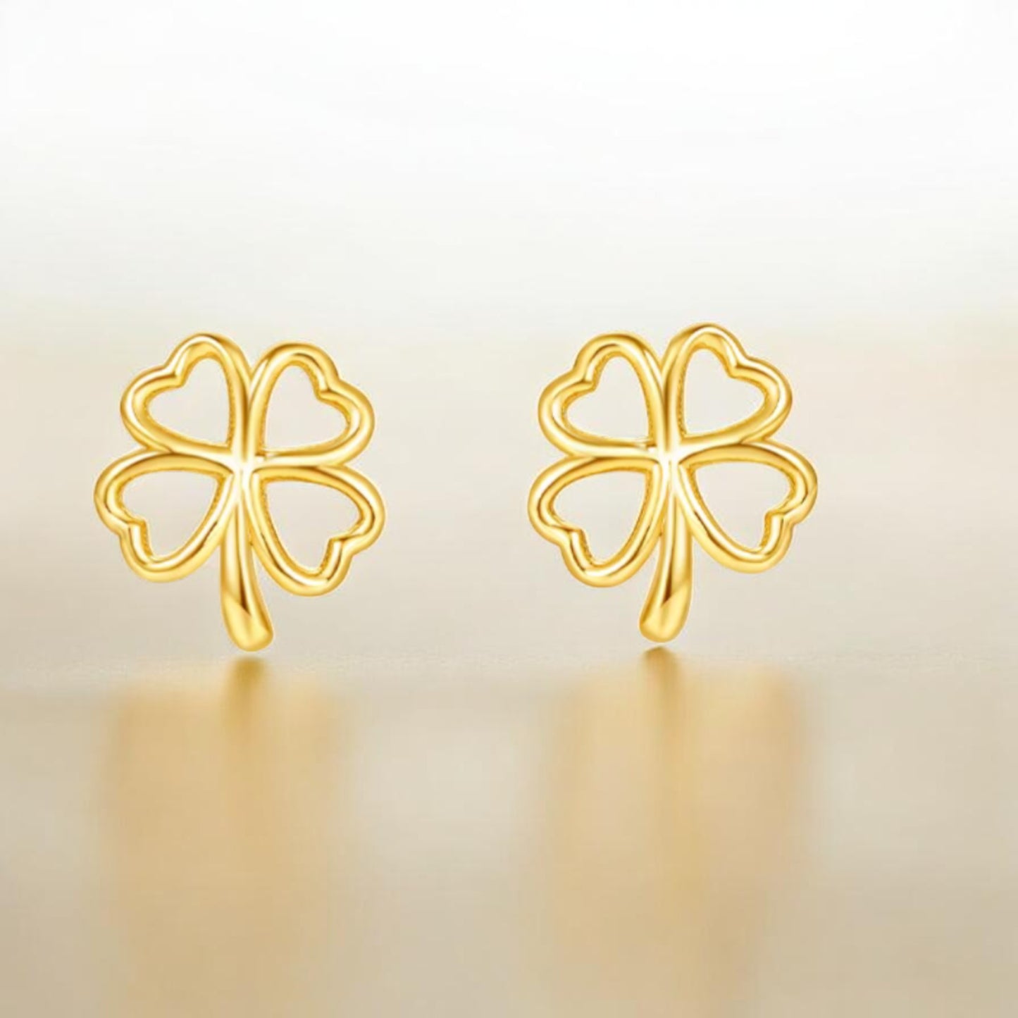 18K Gold Lucky Clover Stud Earrings