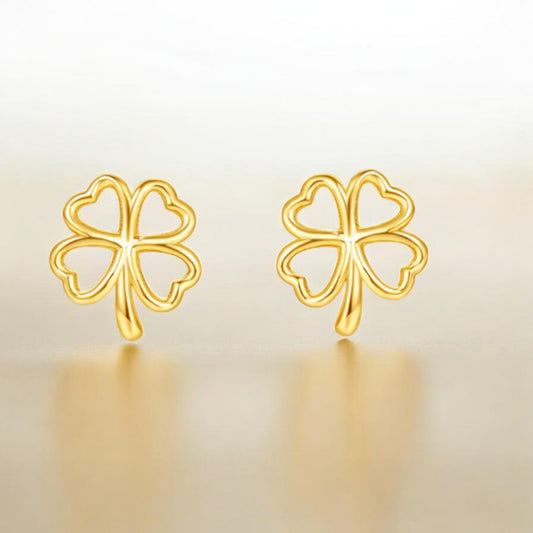 18K Gold Lucky Clover Stud Earrings