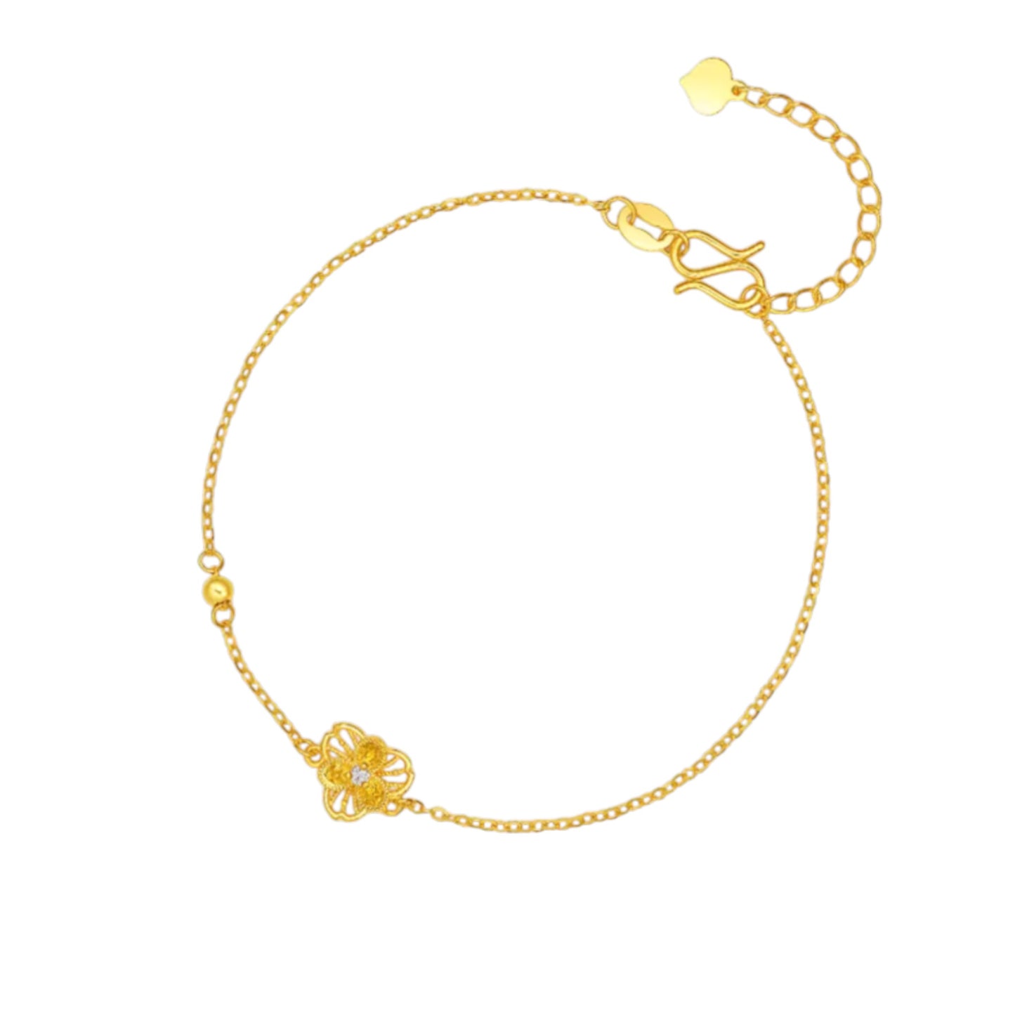 24K 999 Gold Lucky Clover Leaf Diamond Bracelet