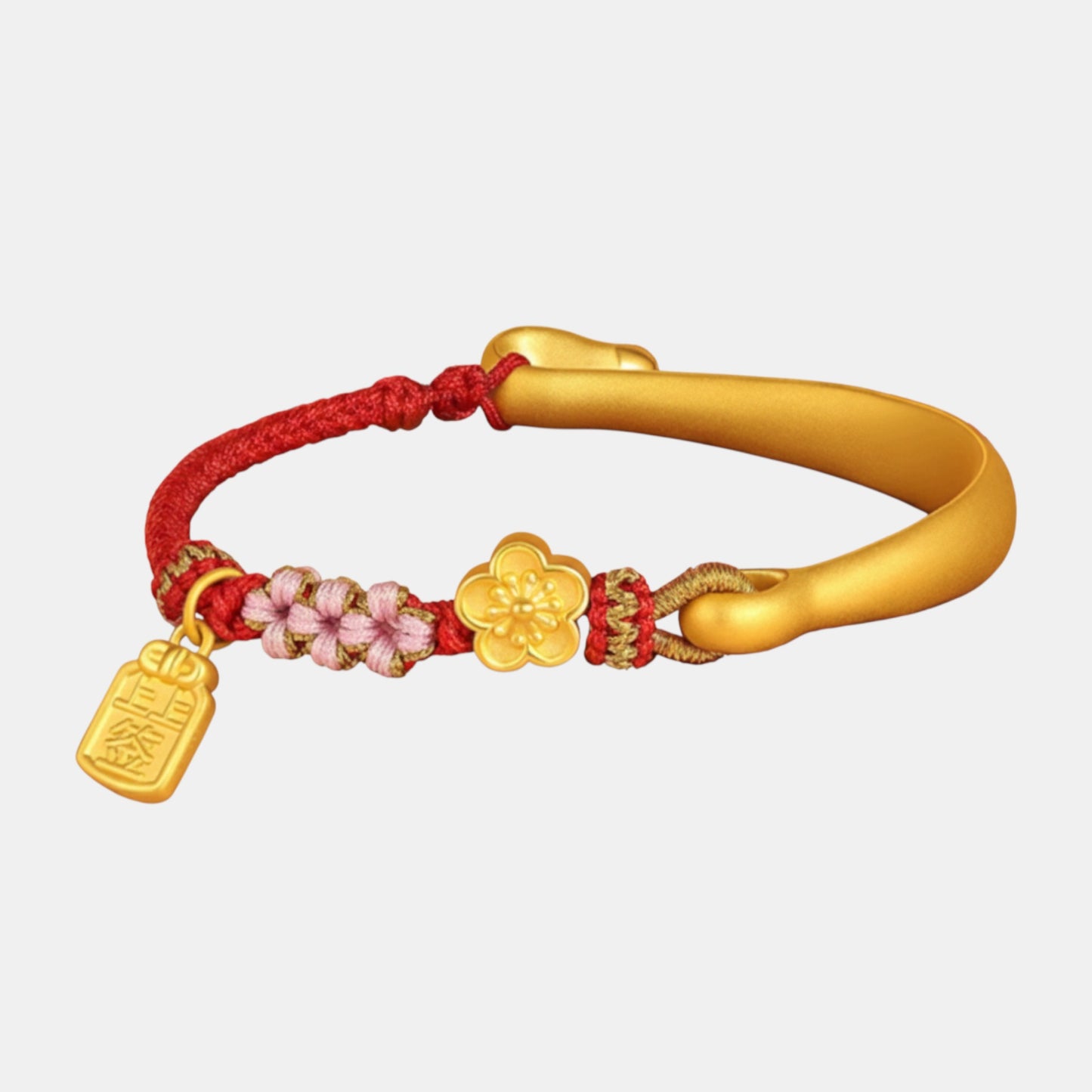 24K 999 3D Gold Cherry Blossom Charm Rope Bangle Bracelet