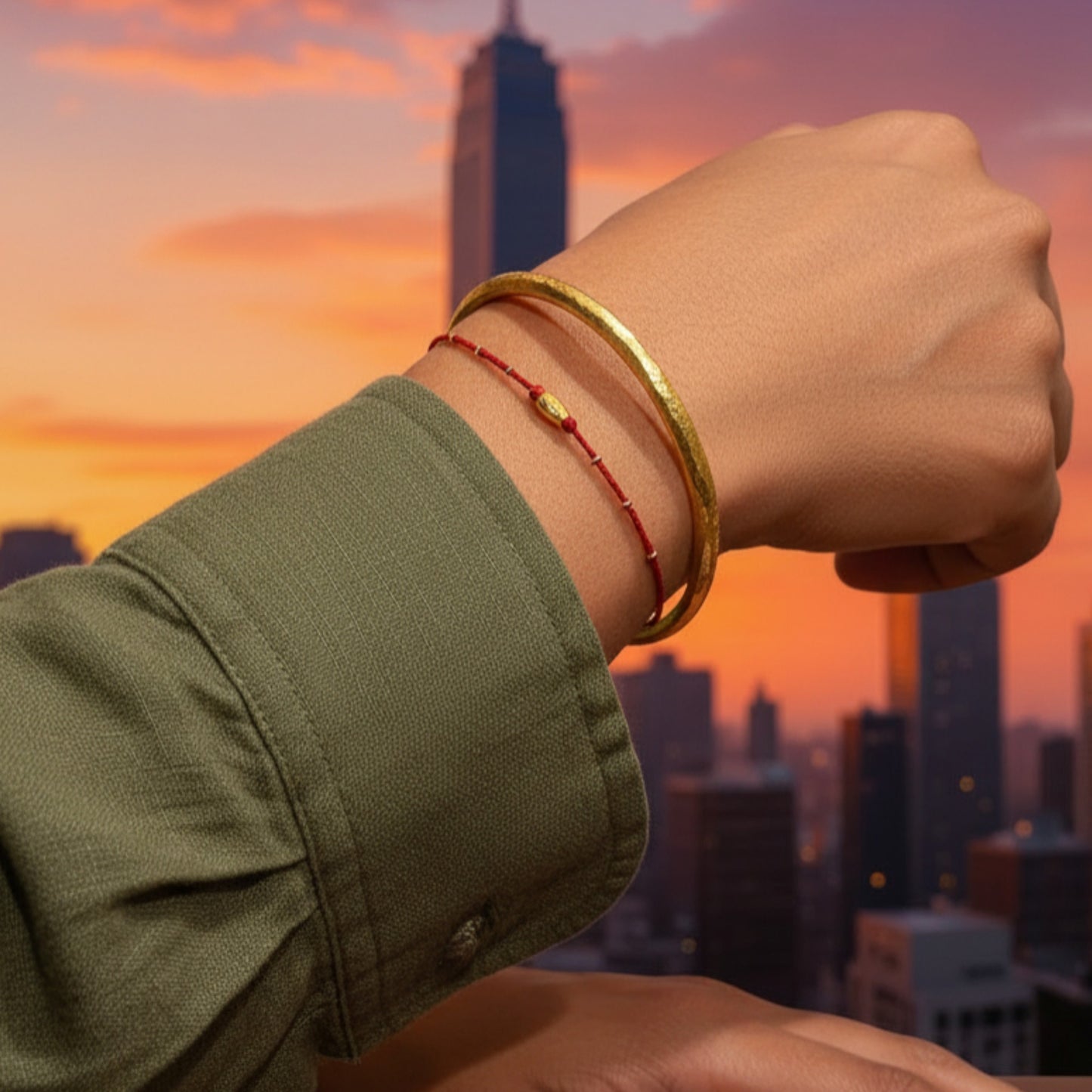 24k 999 Gold Beads Chinese "May your wish come true" Thin Rope Bracelet