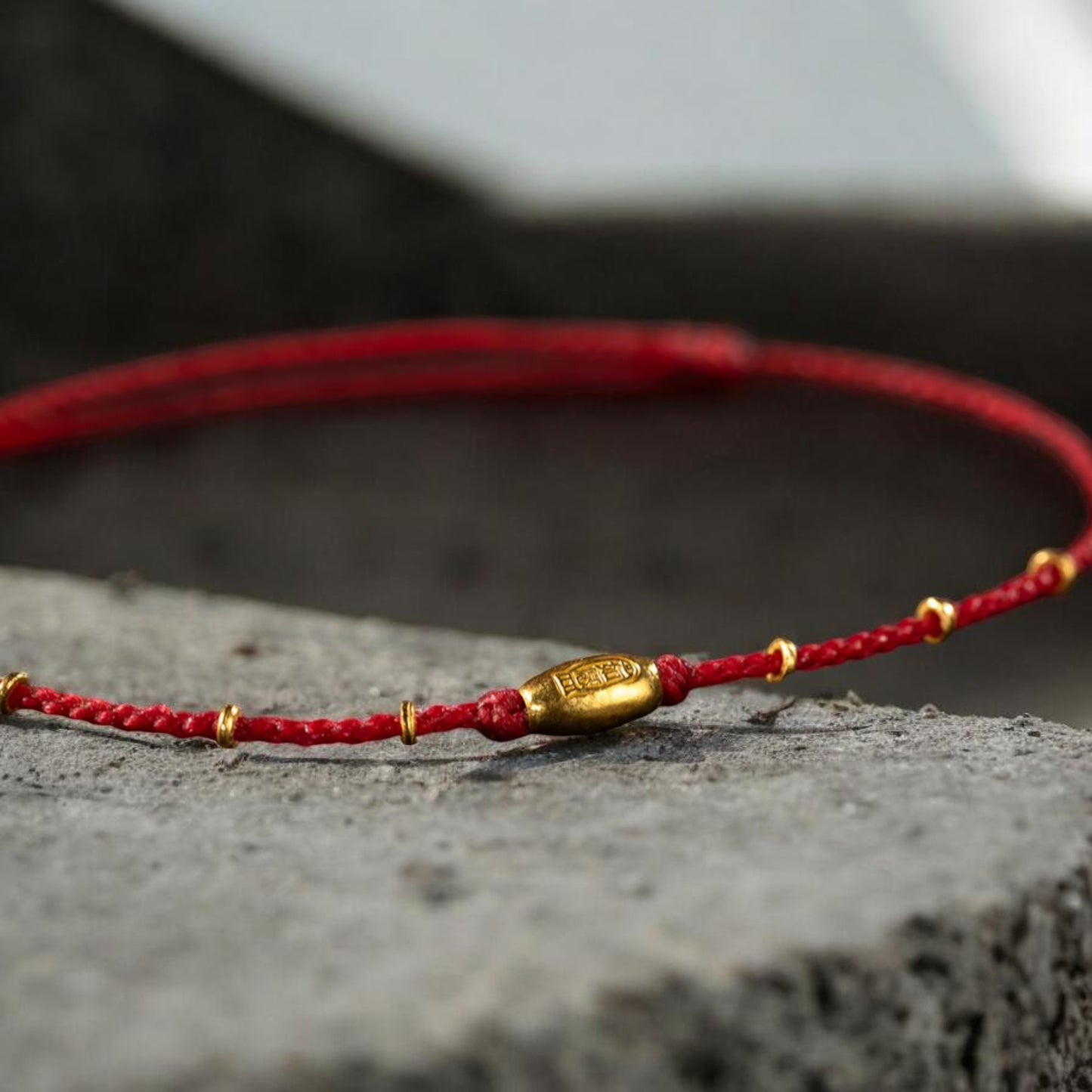 24k 999 Gold Beads Chinese "May your wish come true" Thin Rope Bracelet