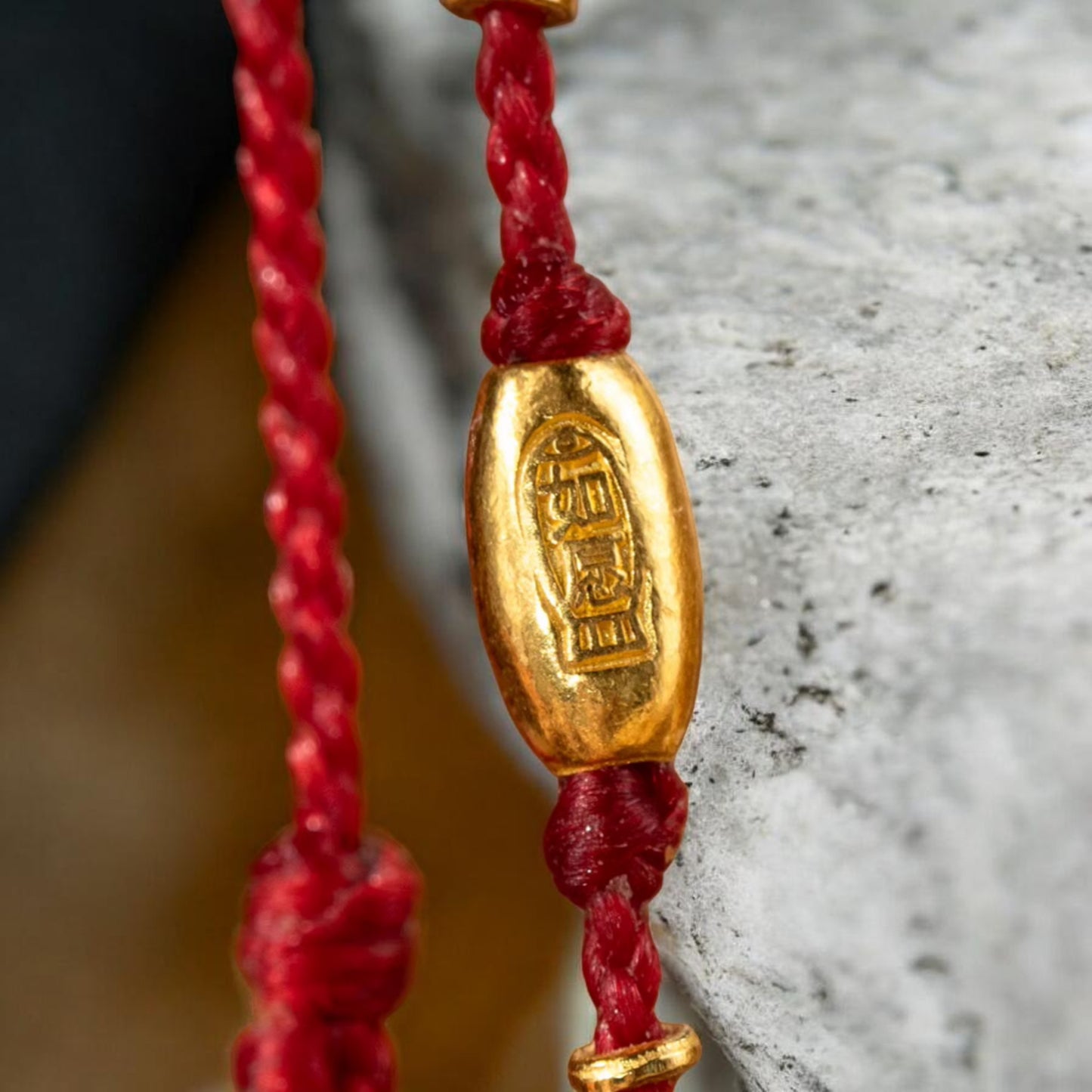 24k 999 Gold Beads Chinese "May your wish come true" Thin Rope Bracelet