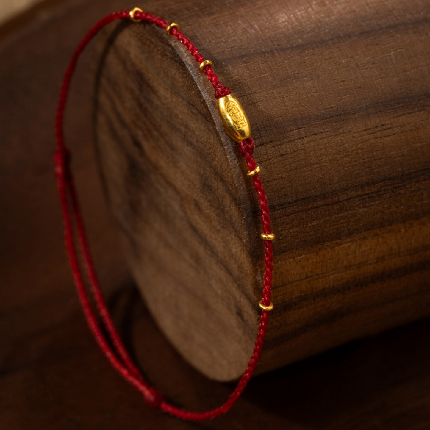 24k 999 Gold Beads Chinese "May your wish come true" Thin Rope Bracelet