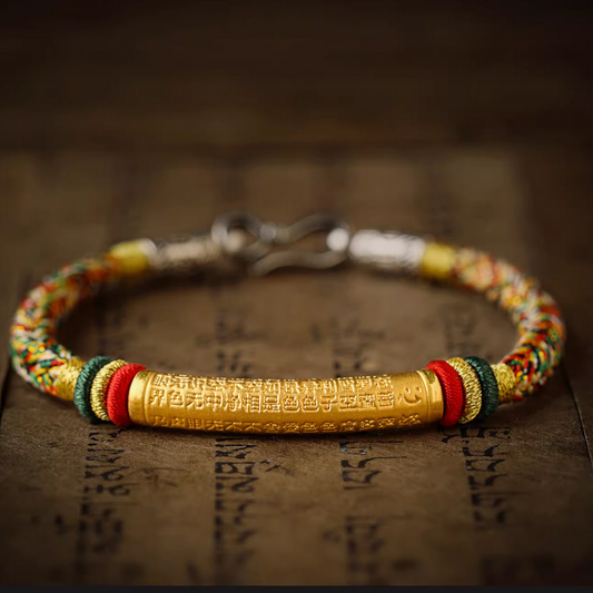 24k 999 Gold The Heart Sutra Charm Unisex Colorful Rope Bracelet