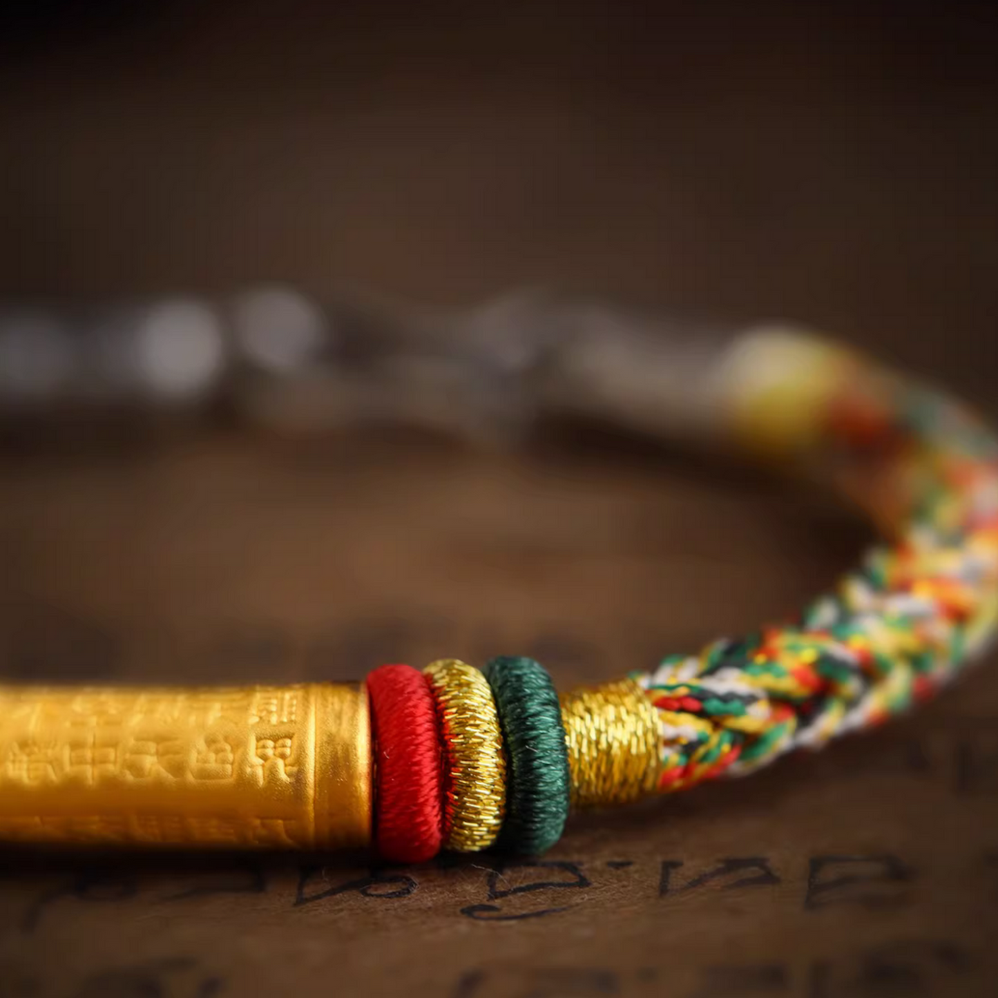 24k 999 Gold The Heart Sutra Charm Unisex Colorful Rope Bracelet