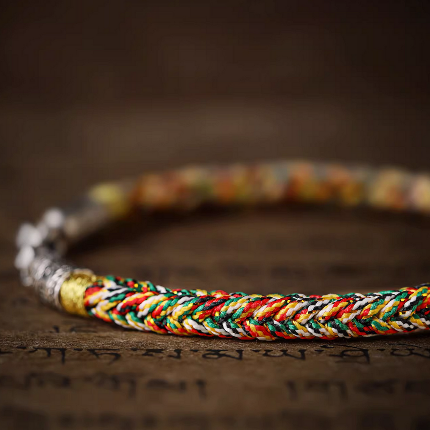 24k 999 Gold The Heart Sutra Charm Unisex Colorful Rope Bracelet