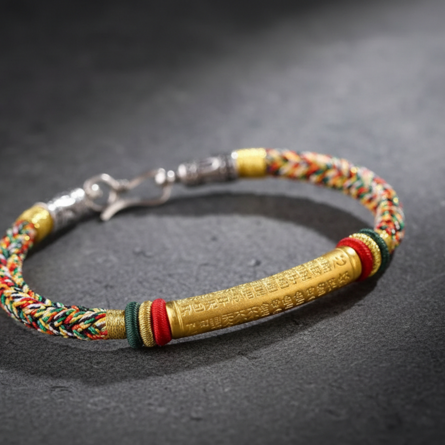 24k 999 Gold The Heart Sutra Charm Unisex Colorful Rope Bracelet