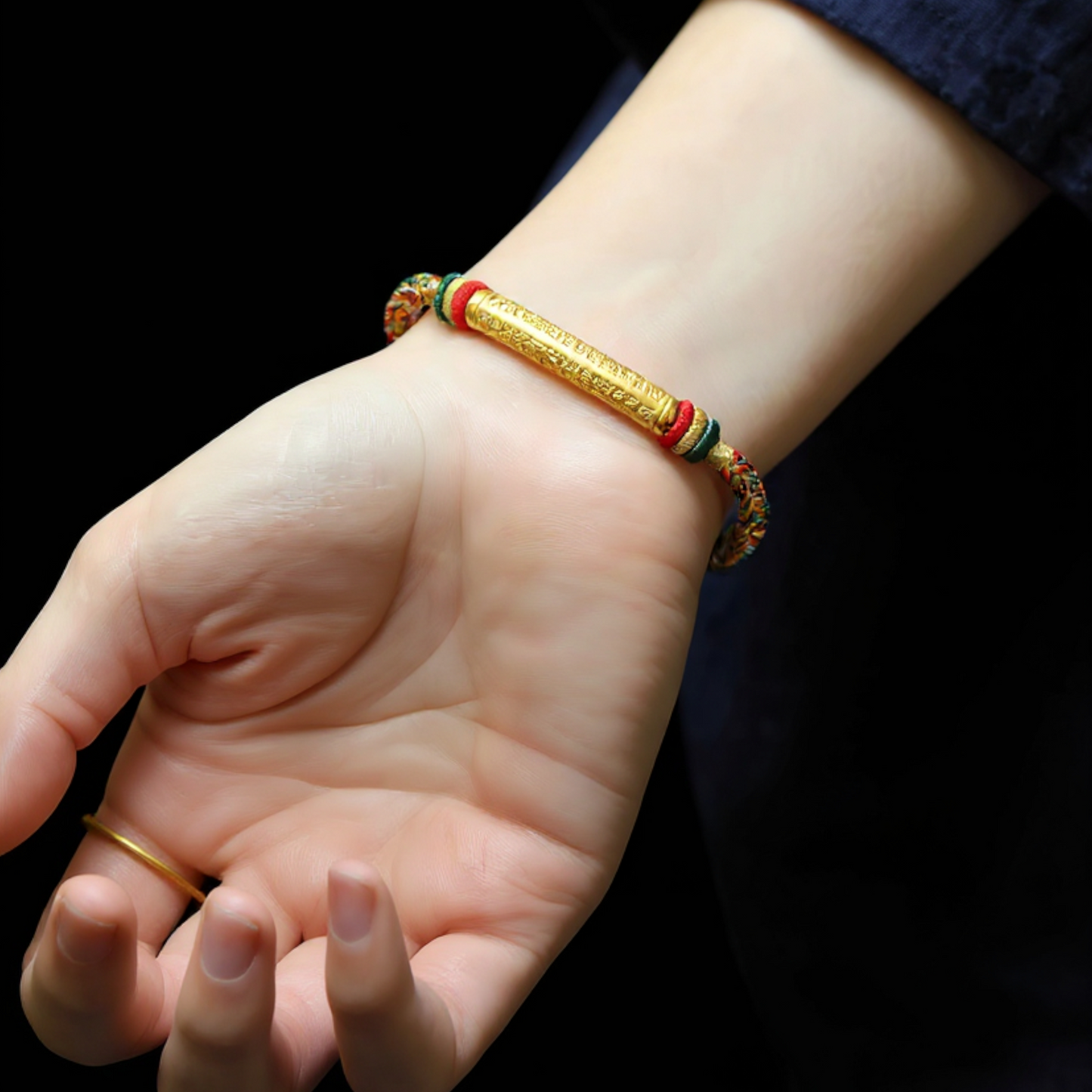 24k 999 Gold The Heart Sutra Charm Unisex Colorful Rope Bracelet