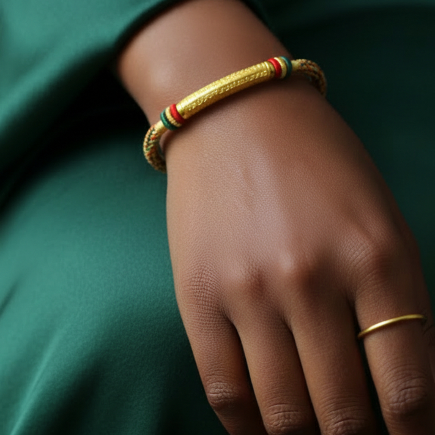 24k 999 Gold The Heart Sutra Charm Unisex Colorful Rope Bracelet