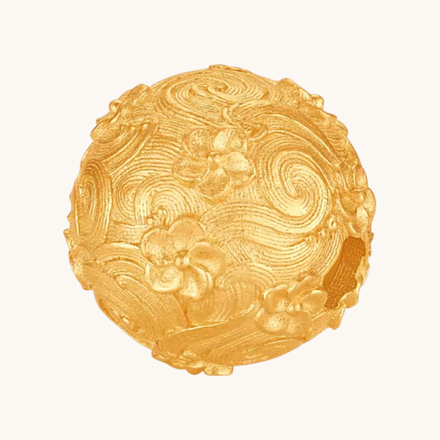 24k Gold D.I.Y Peach Blossom Flower Engraved Bead Pendant Spacer